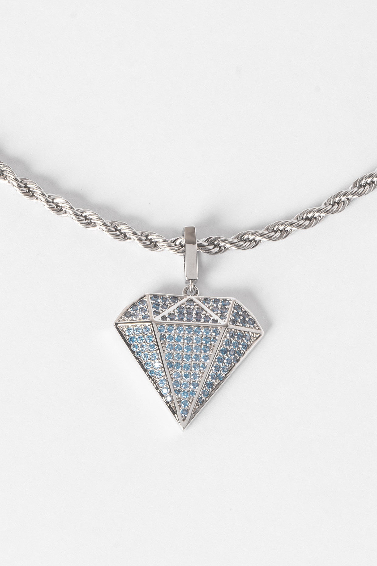 Iced Diamond Pendant Necklace-Blue