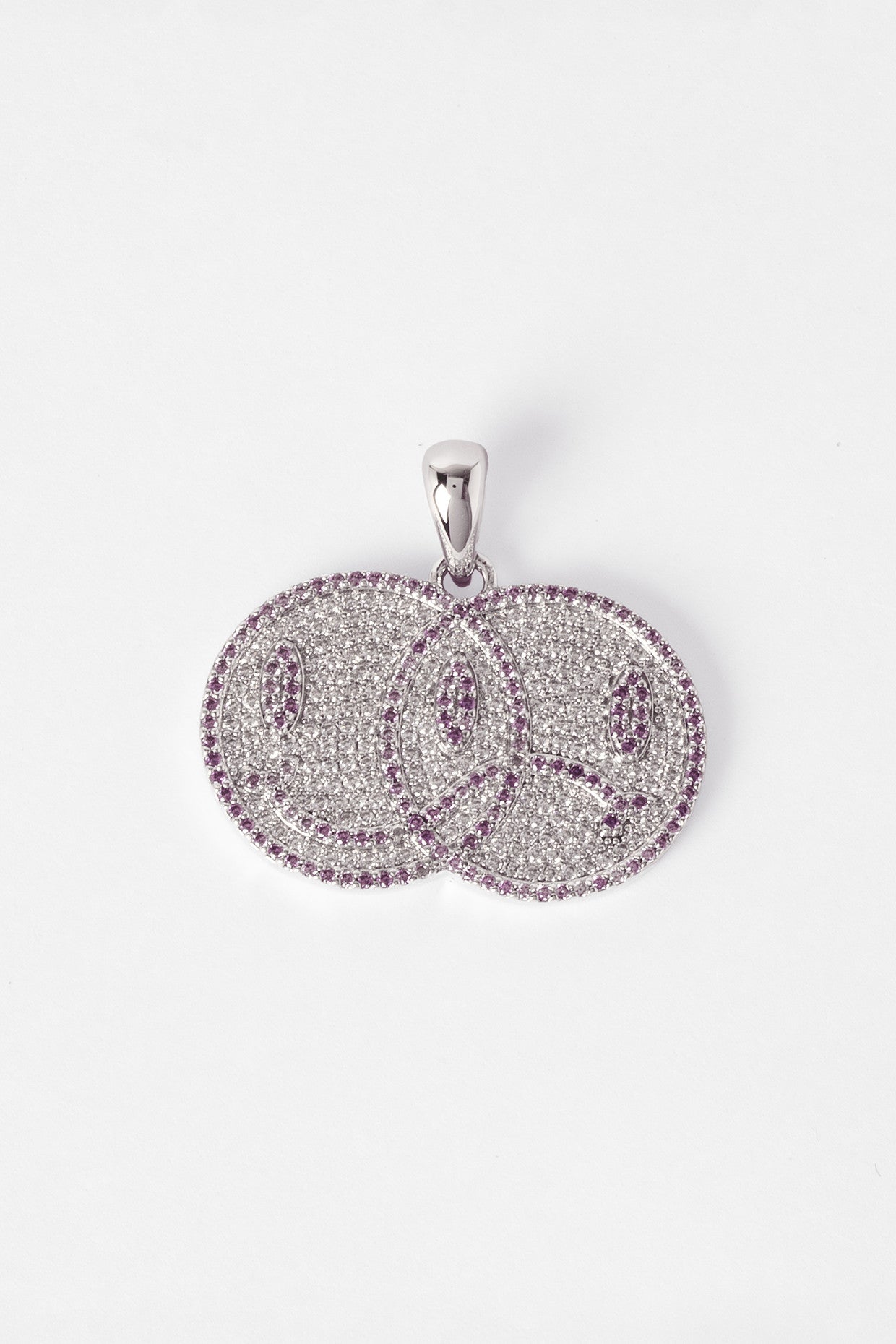 Iced Double Smiley Pendant Necklace-Purple