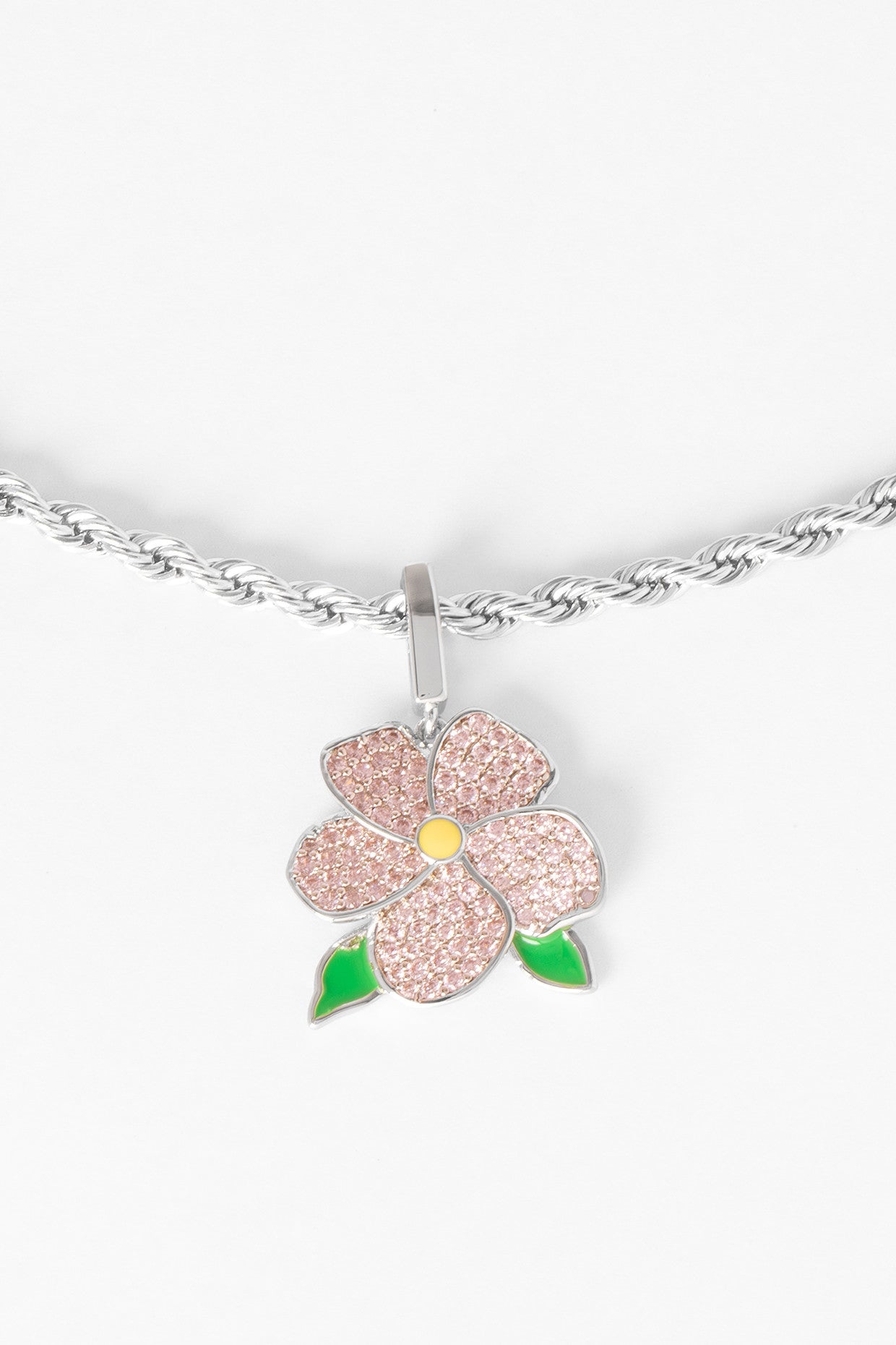 Iced Flower Pendant Necklace-Pink
