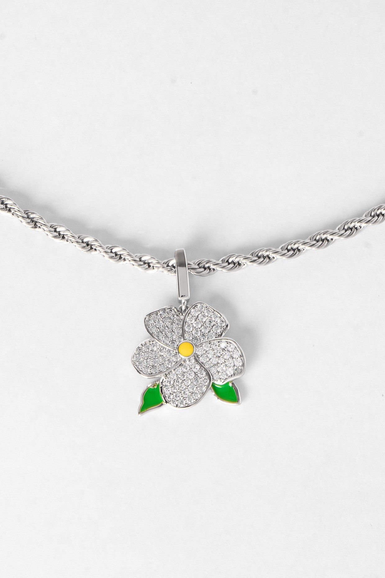 Iced Flower Pendant Necklace-White