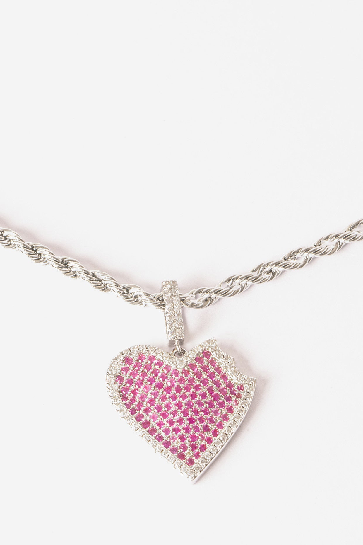 Iced Heart Bite Pendant Necklace-Pink