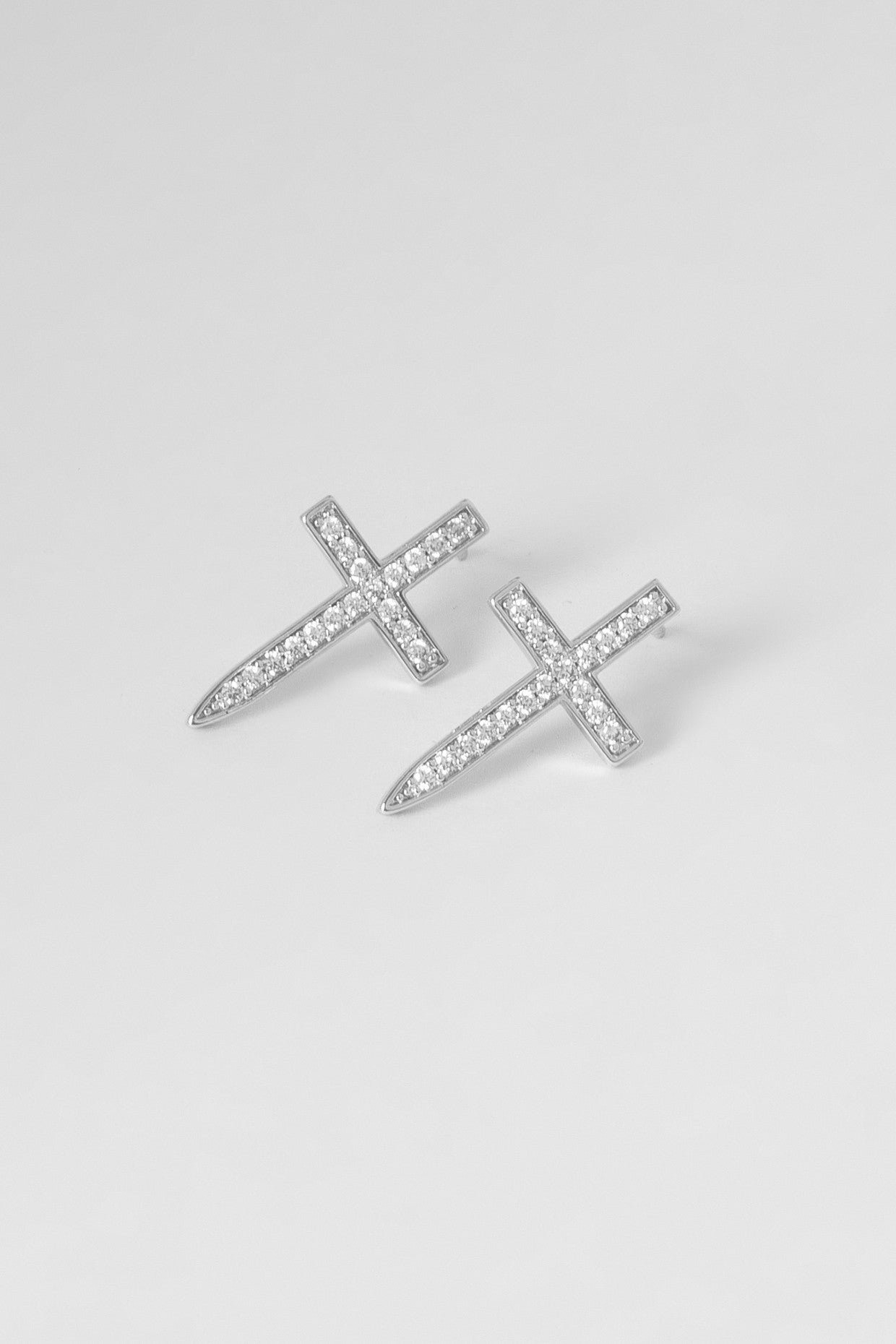 Iced Pointed Cross Earring
