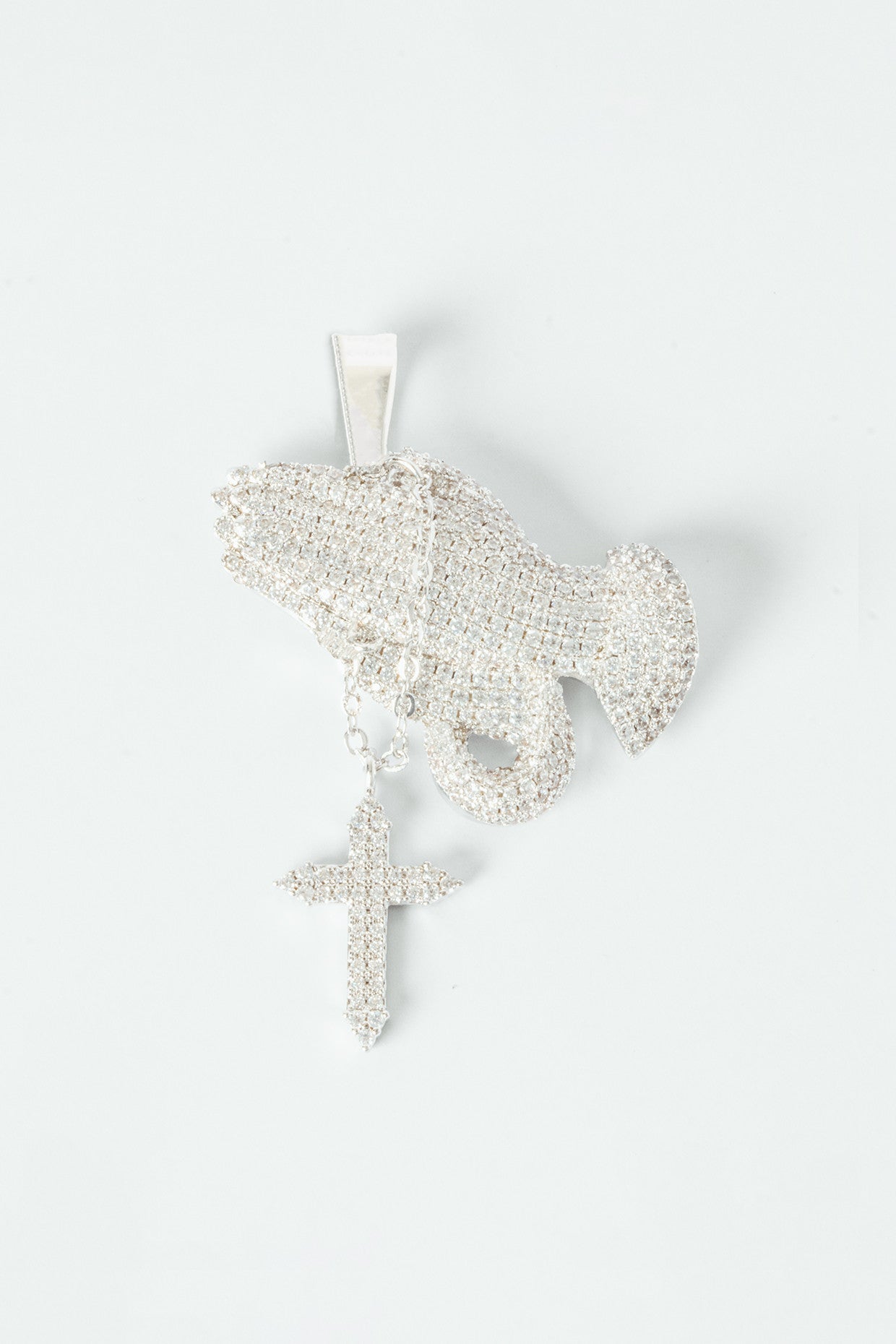 Iced Praying Hands Pendant Necklace