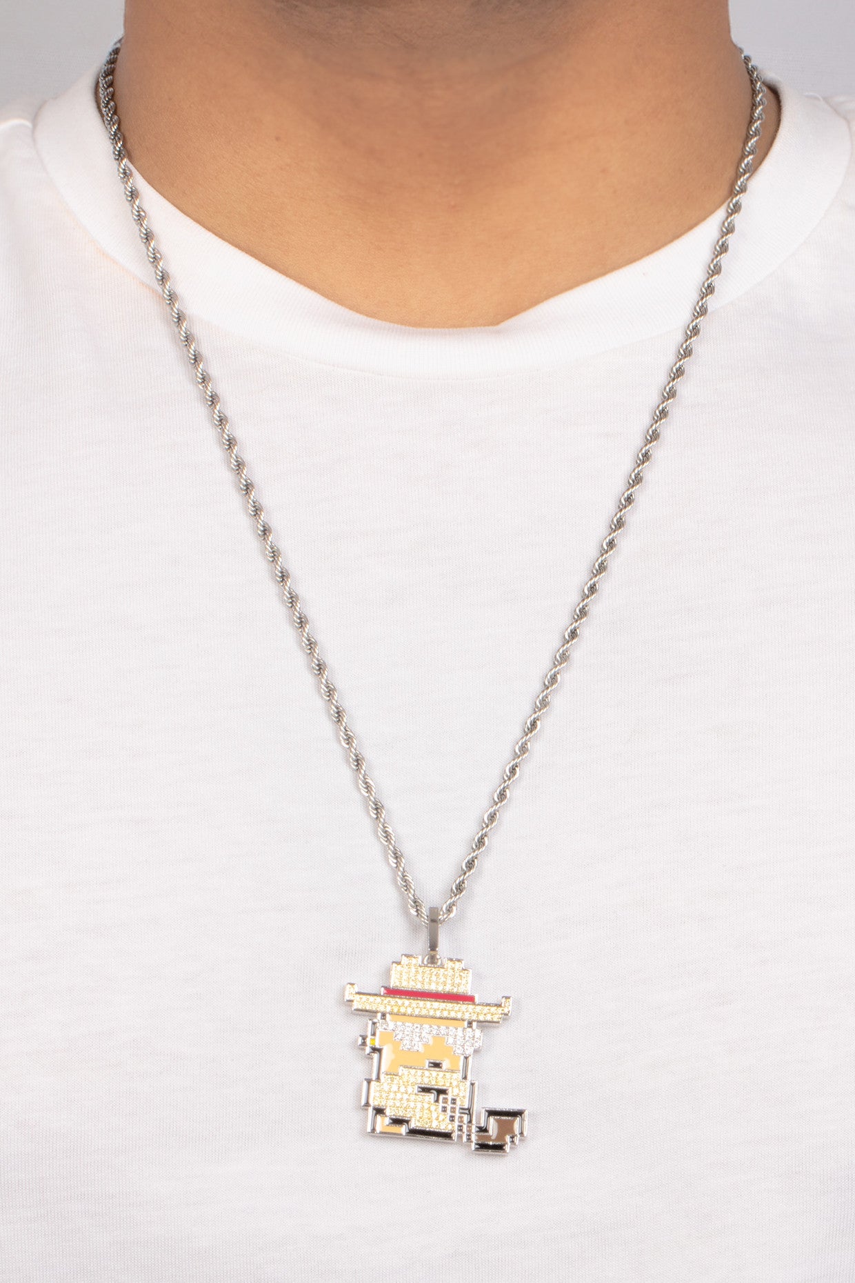 Iced Vintage Cross Pendant Necklace-Purple