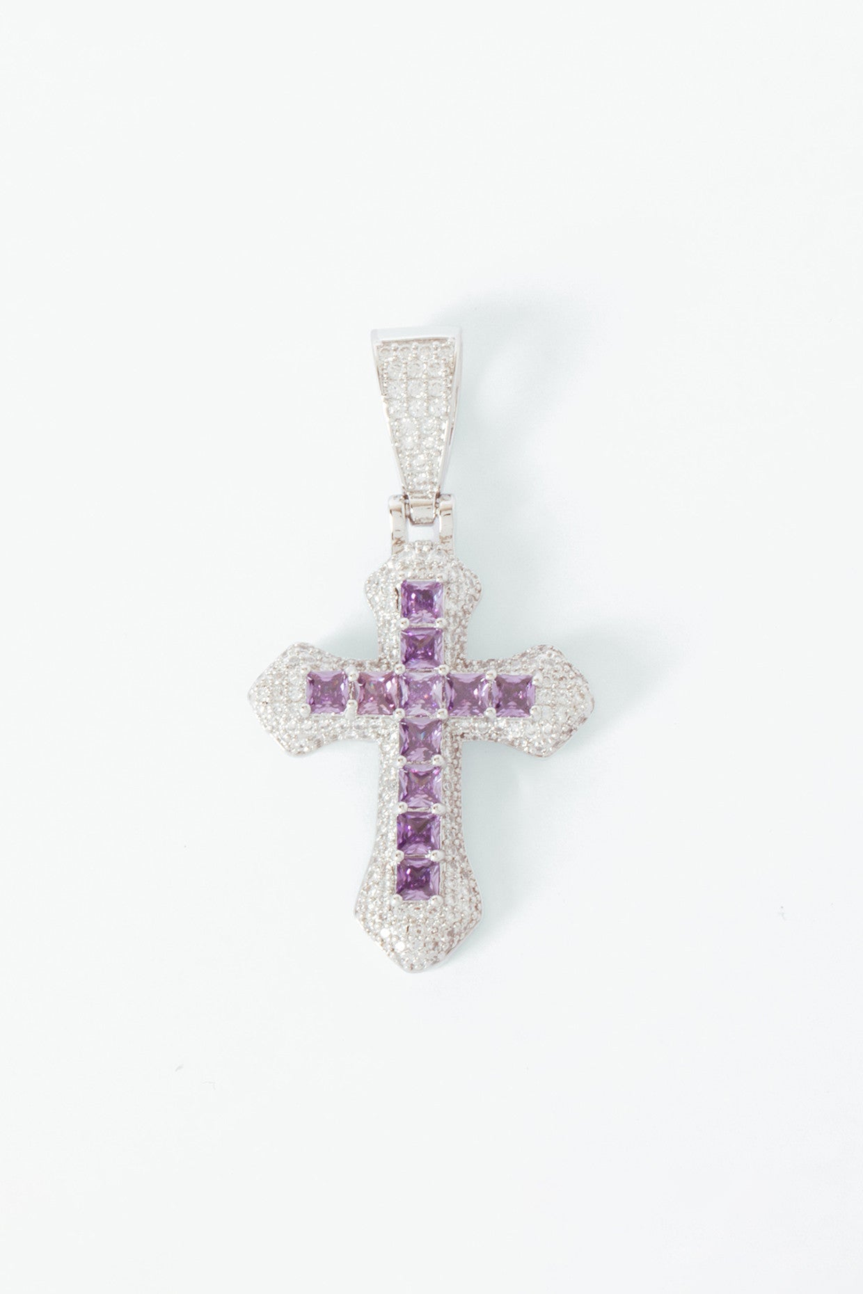 Iced Vintage Cross Pendant Necklace-Purple