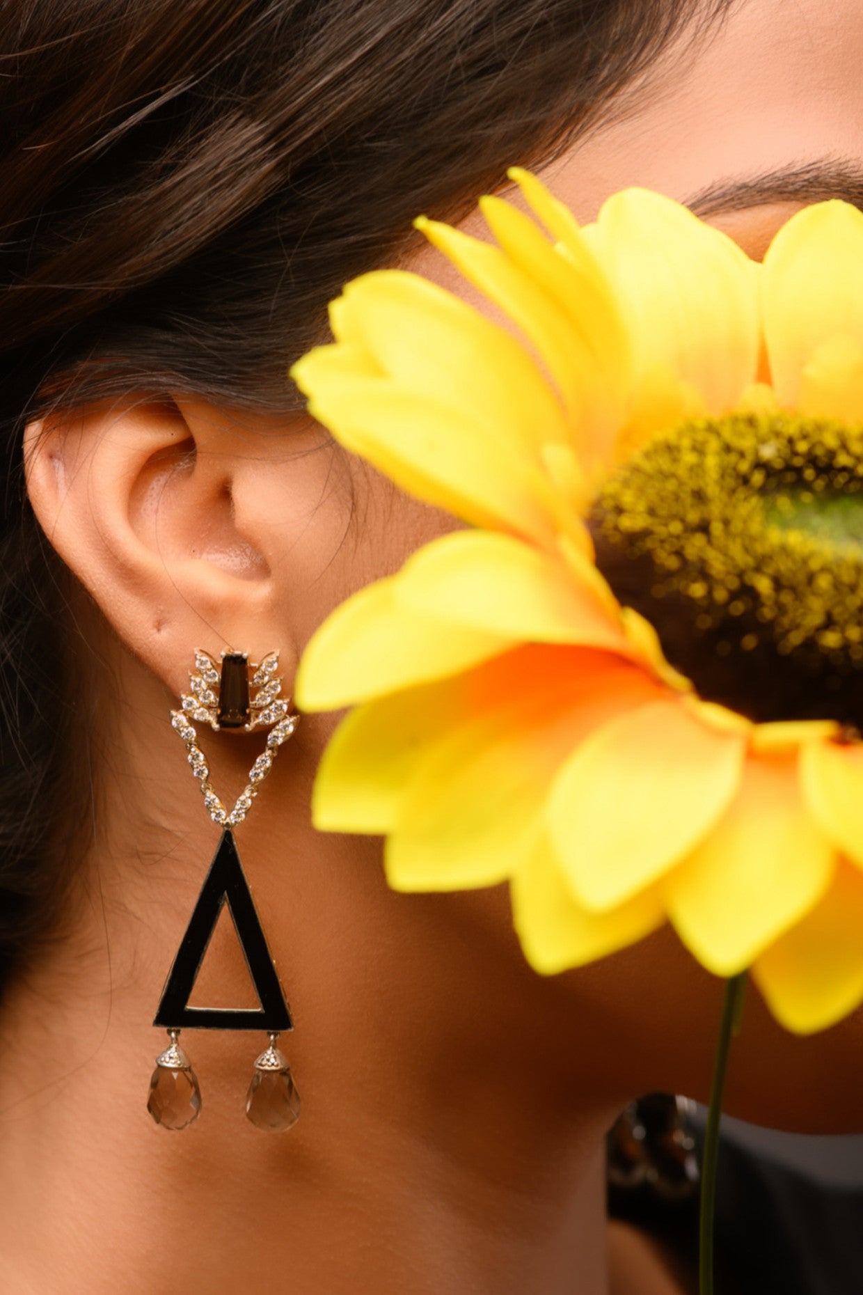 Iris Earring Smoky Quartz & Diamond in Sterling Silver