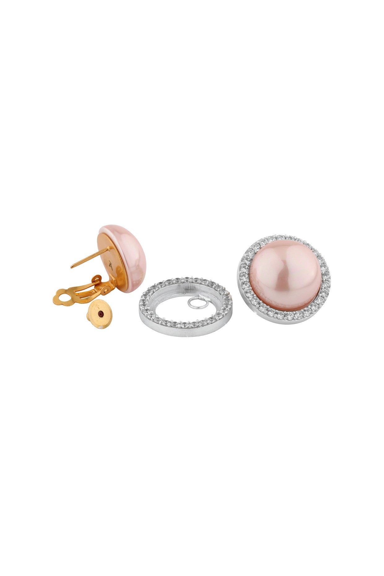 Jacket Pearl Studs Earrings Peach Candy Pink Plating