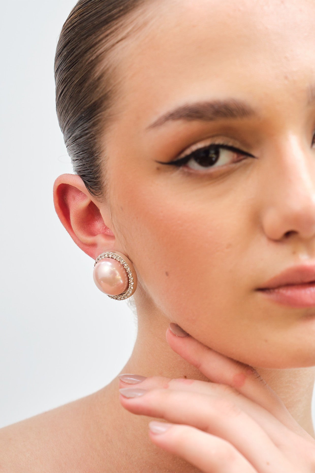 Jacket Pearl Studs Earrings Peach Candy Pink Plating