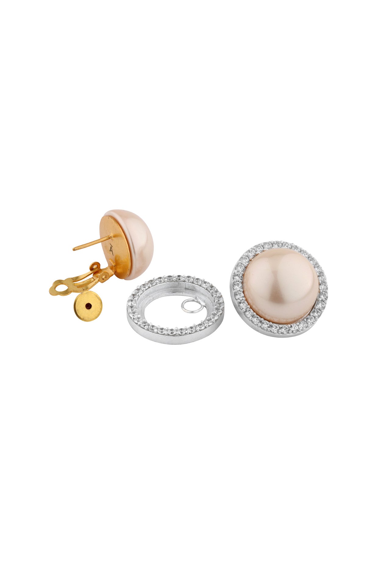 Jacket Pearl Studs Earrings Peach Silver Plating