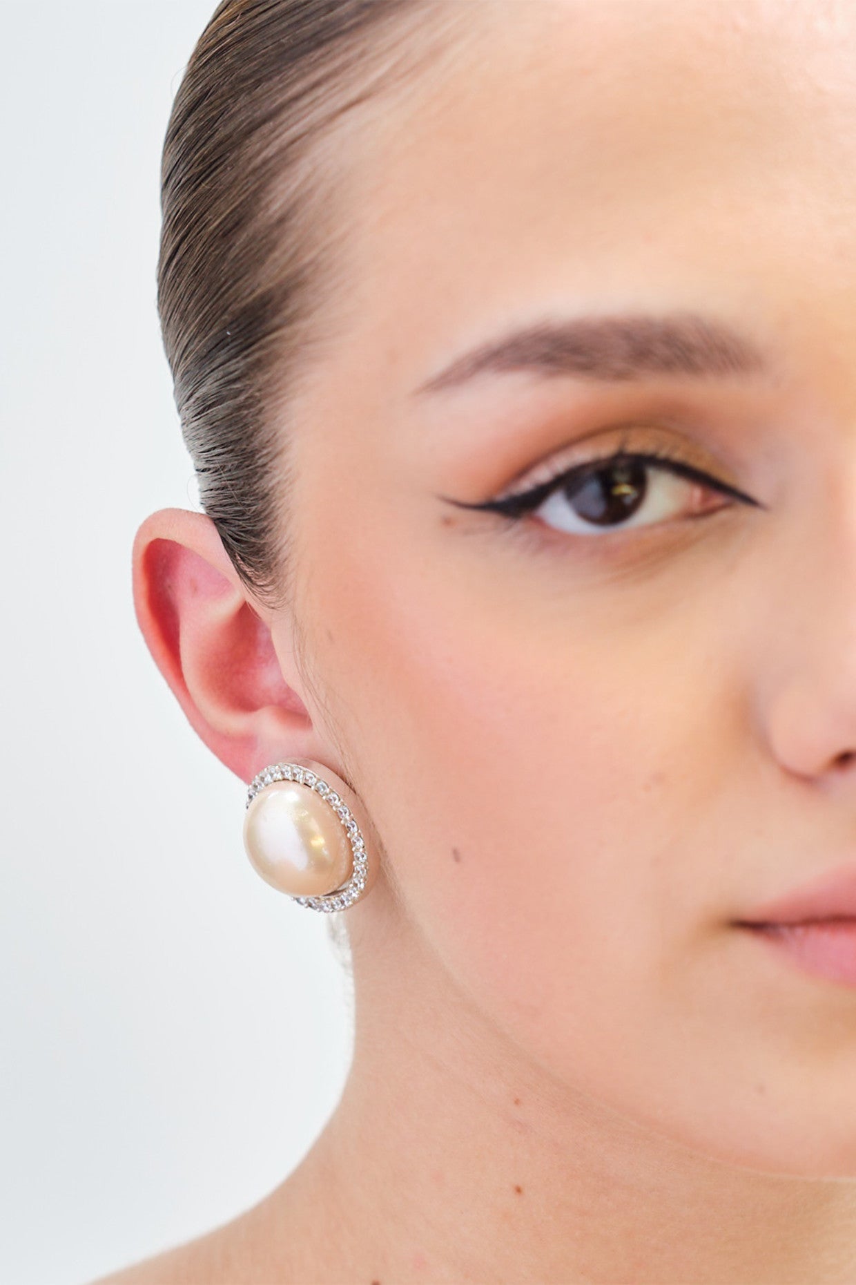 Jacket Pearl Studs Earrings Peach Silver Plating