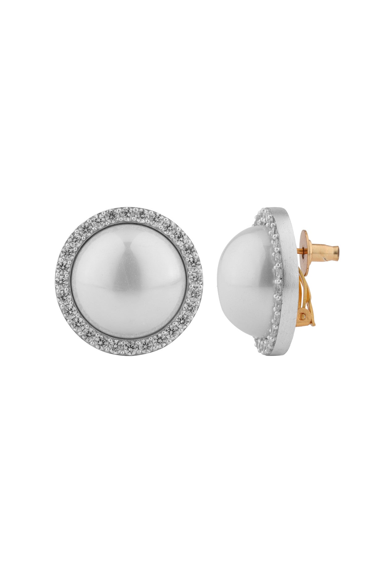 Jacket Pearl Studs Earrings White Silver Plating