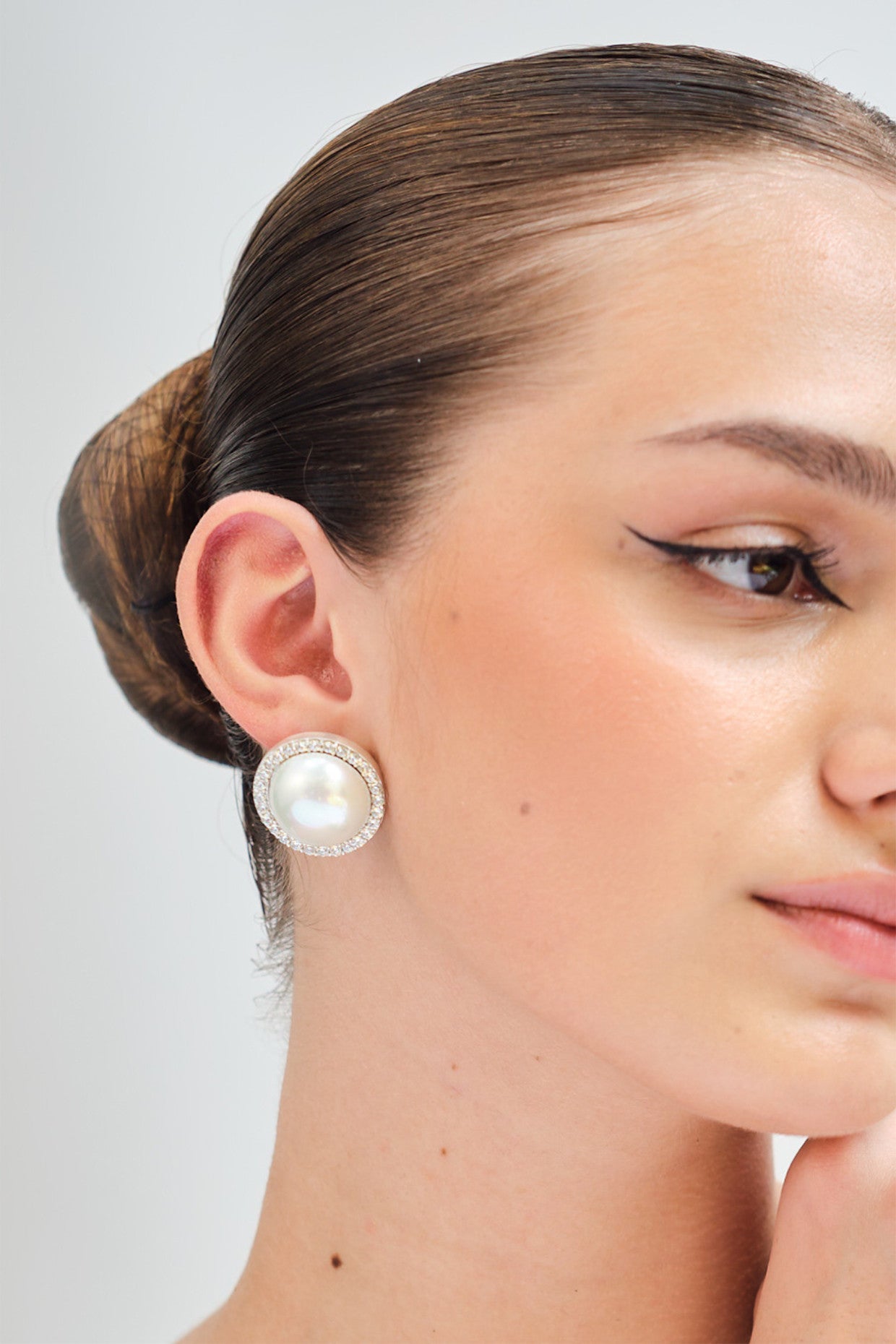 Jacket Pearl Studs Earrings White Silver Plating