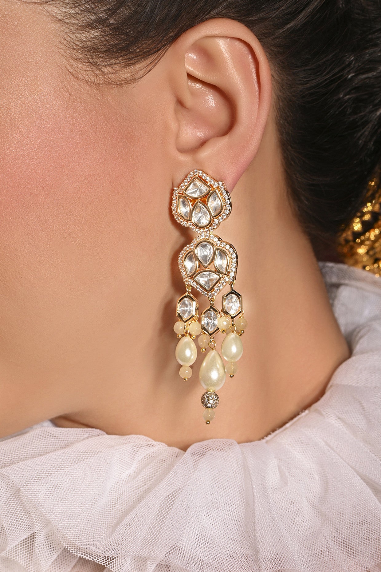 Gleamful Golden Dangler Earrings in 22Kt Gold Plating