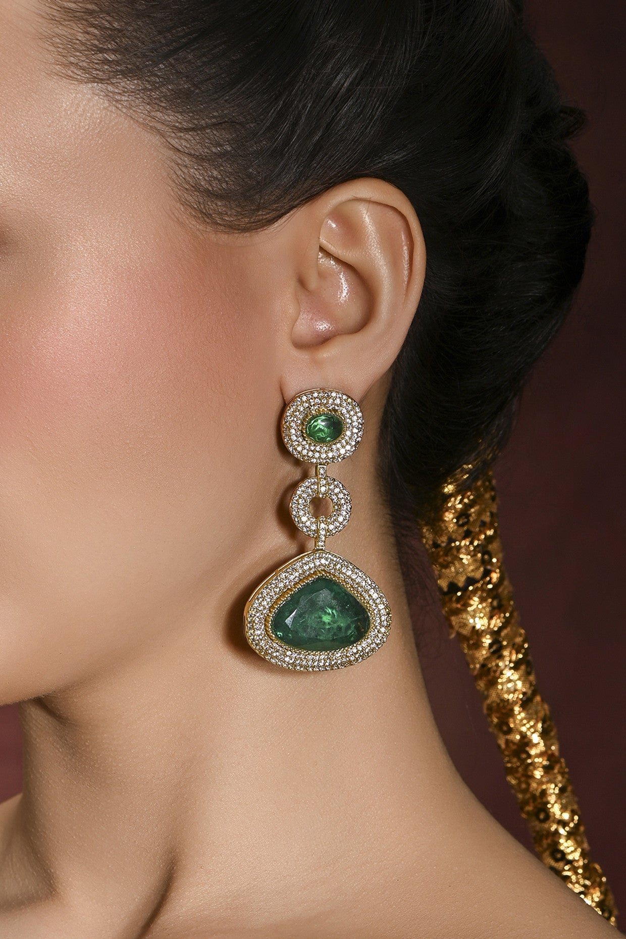 Green Glory Dangler Earrings in 22Kt Gold Plating