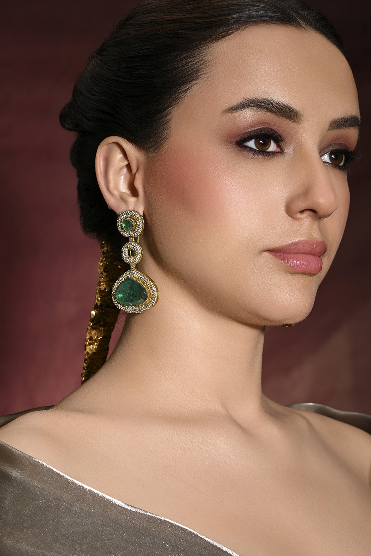 Green Glory Dangler Earrings in 22Kt Gold Plating