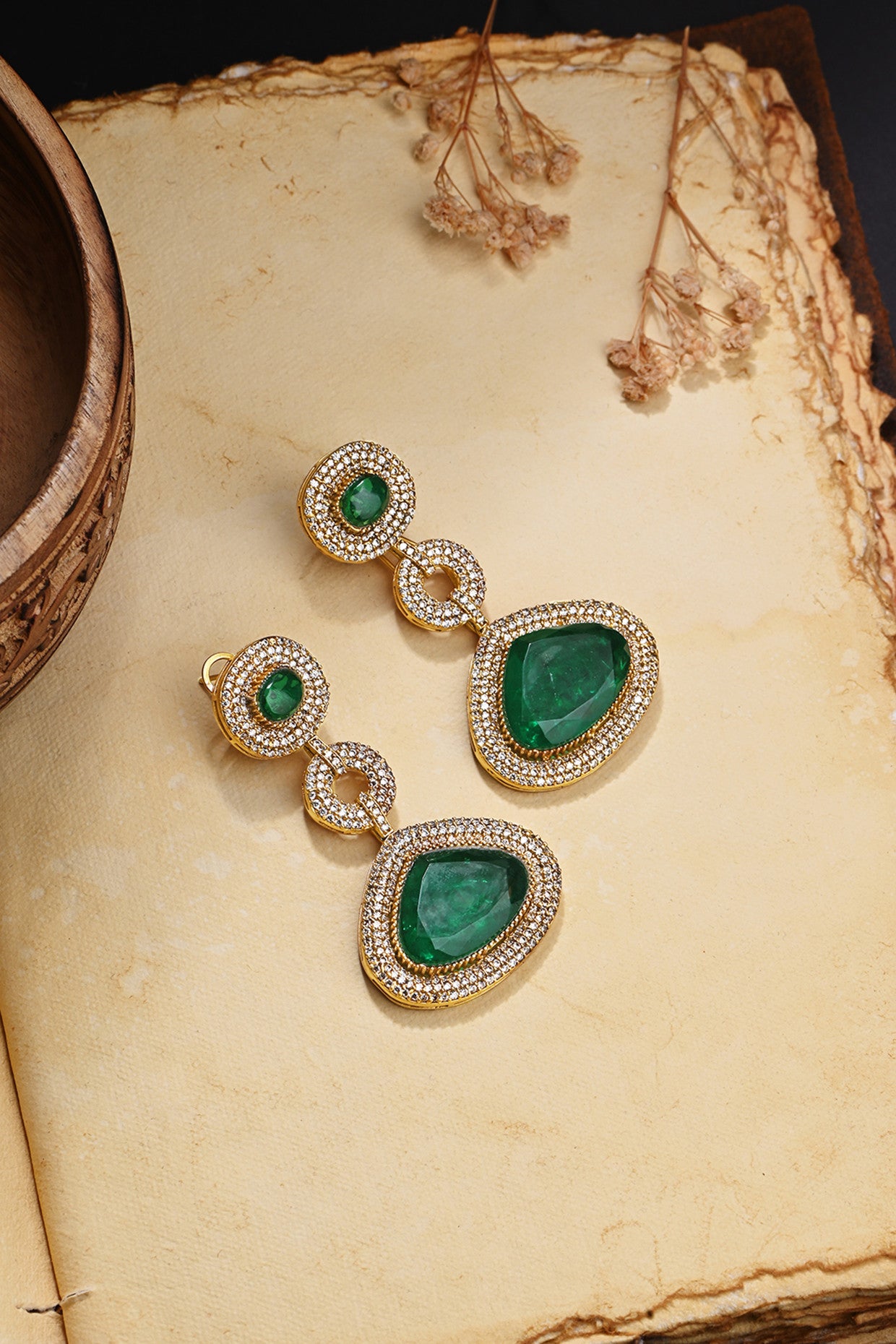 Green Glory Dangler Earrings in 22Kt Gold Plating