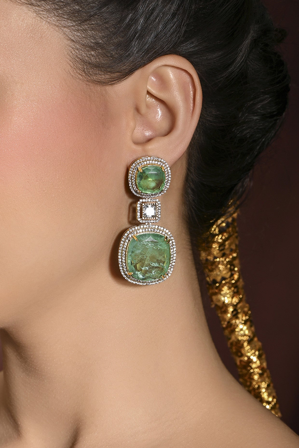 Lustrous Green Dangler Earrings in 22Kt Gold Plating