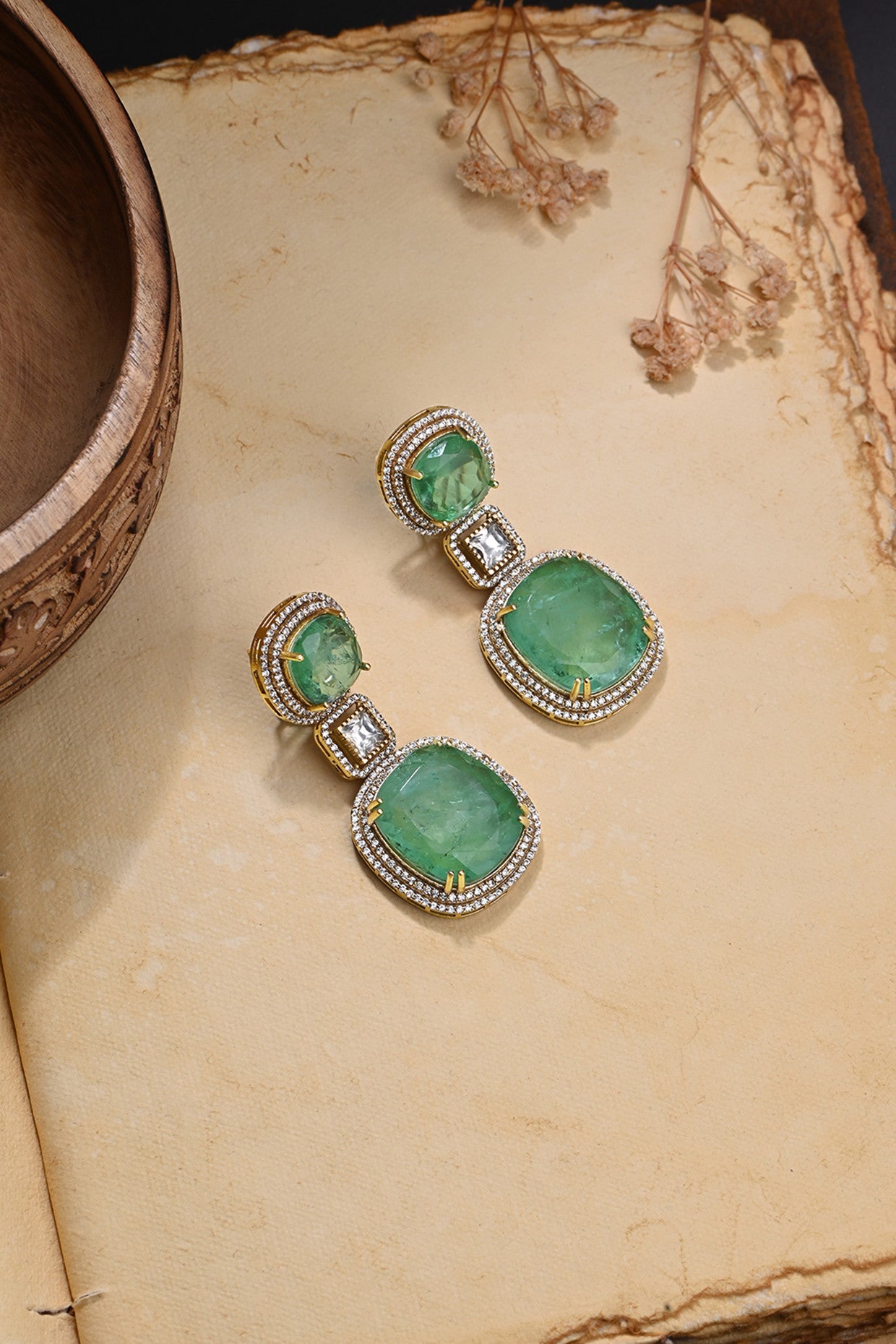 Lustrous Green Dangler Earrings in 22Kt Gold Plating