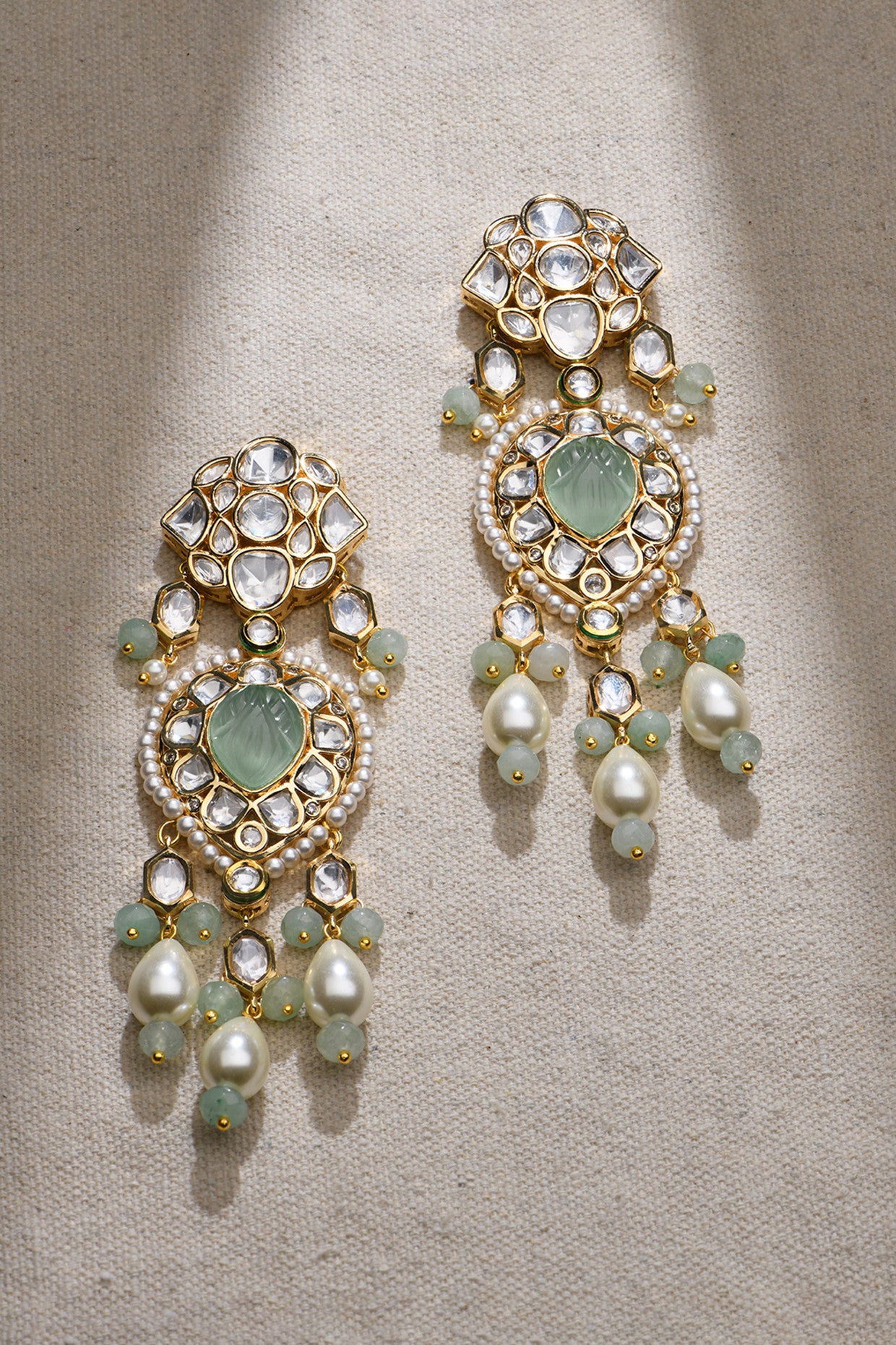 Euphoric Green Dangler Earrings in 22Kt Gold Plating