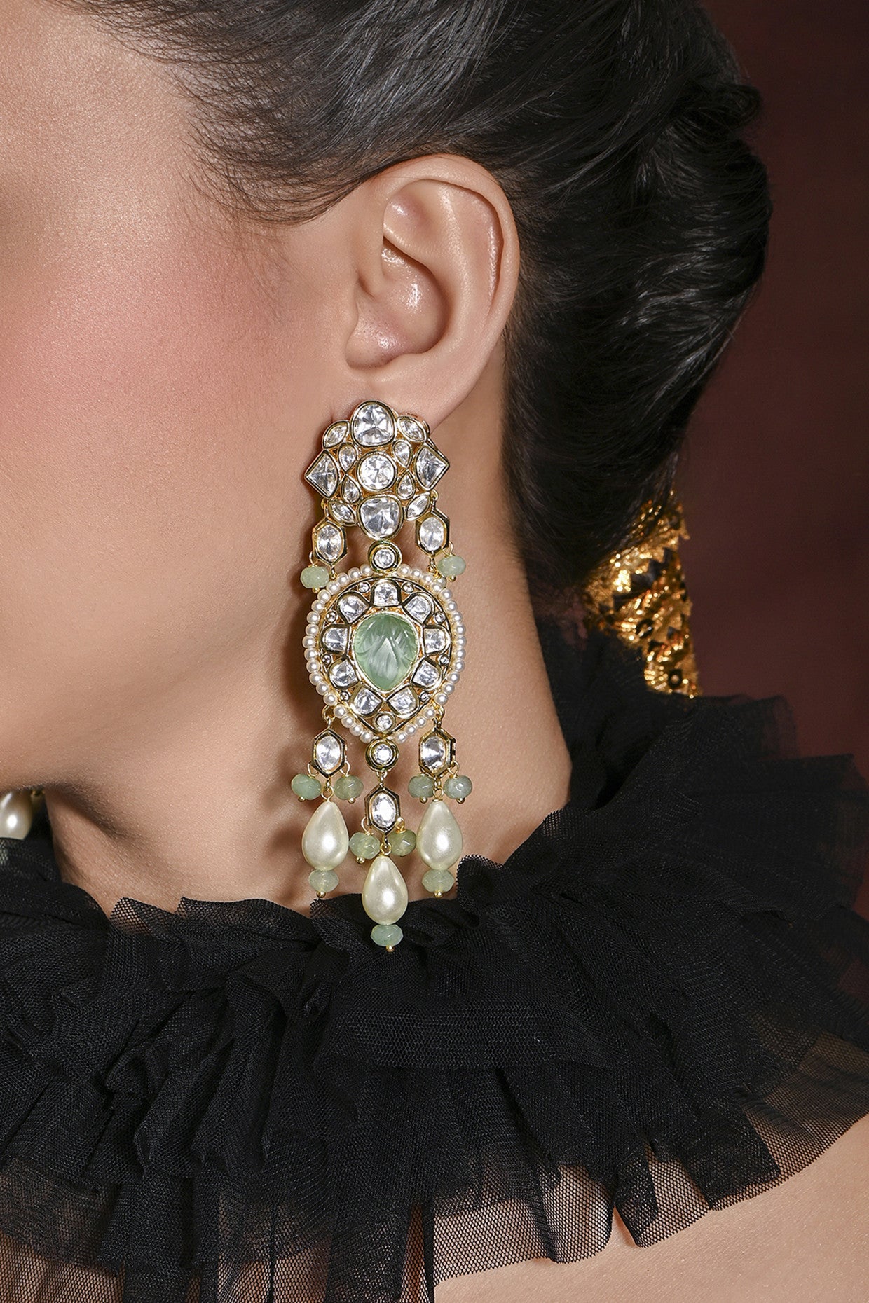 Euphoric Green Dangler Earrings in 22Kt Gold Plating