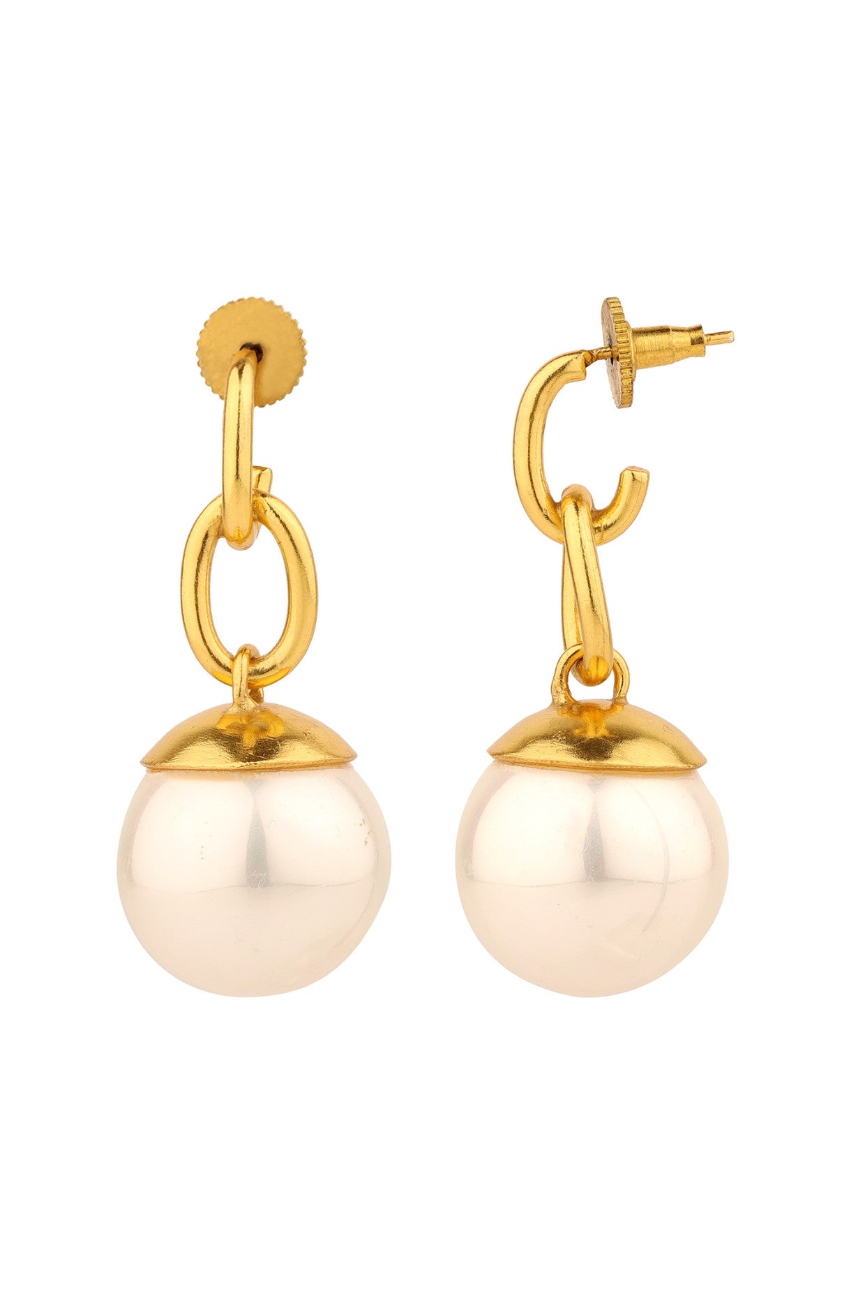 Linked Pearl Drops Earrings 22Kt Gold-Plated