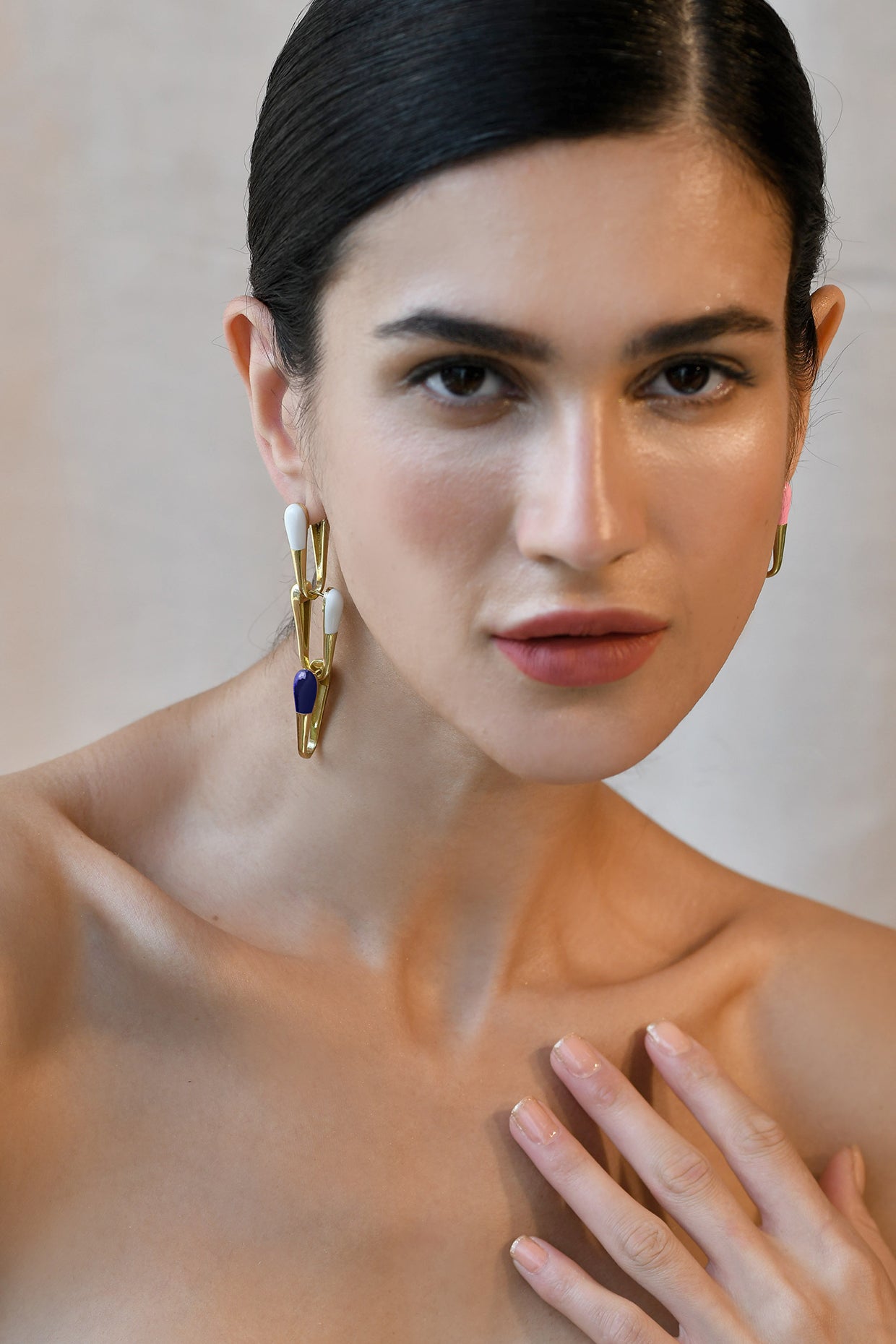 Gold & Midnight Blue Glossed Earring