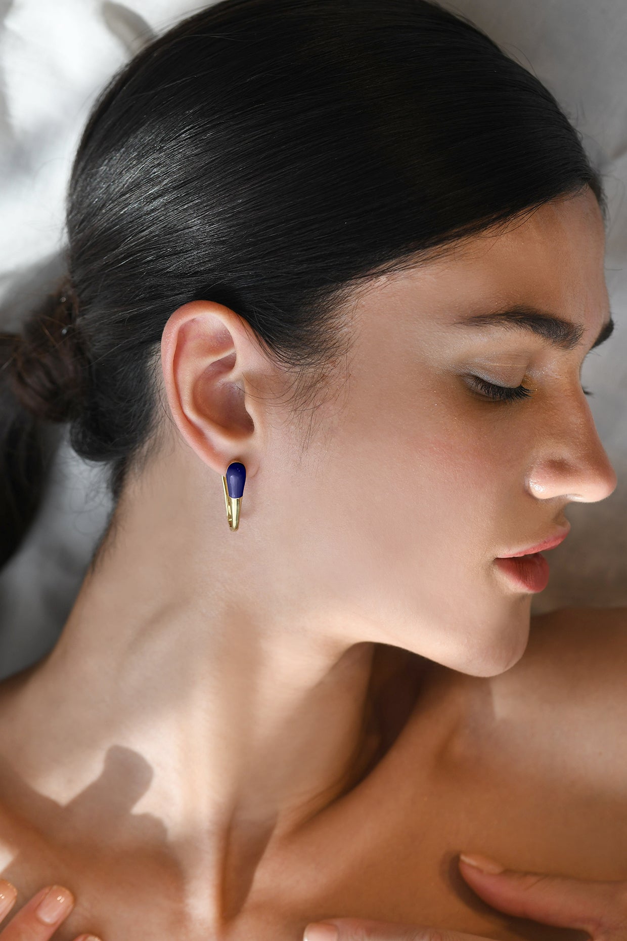 Gold & Midnight Blue Glossed Earring