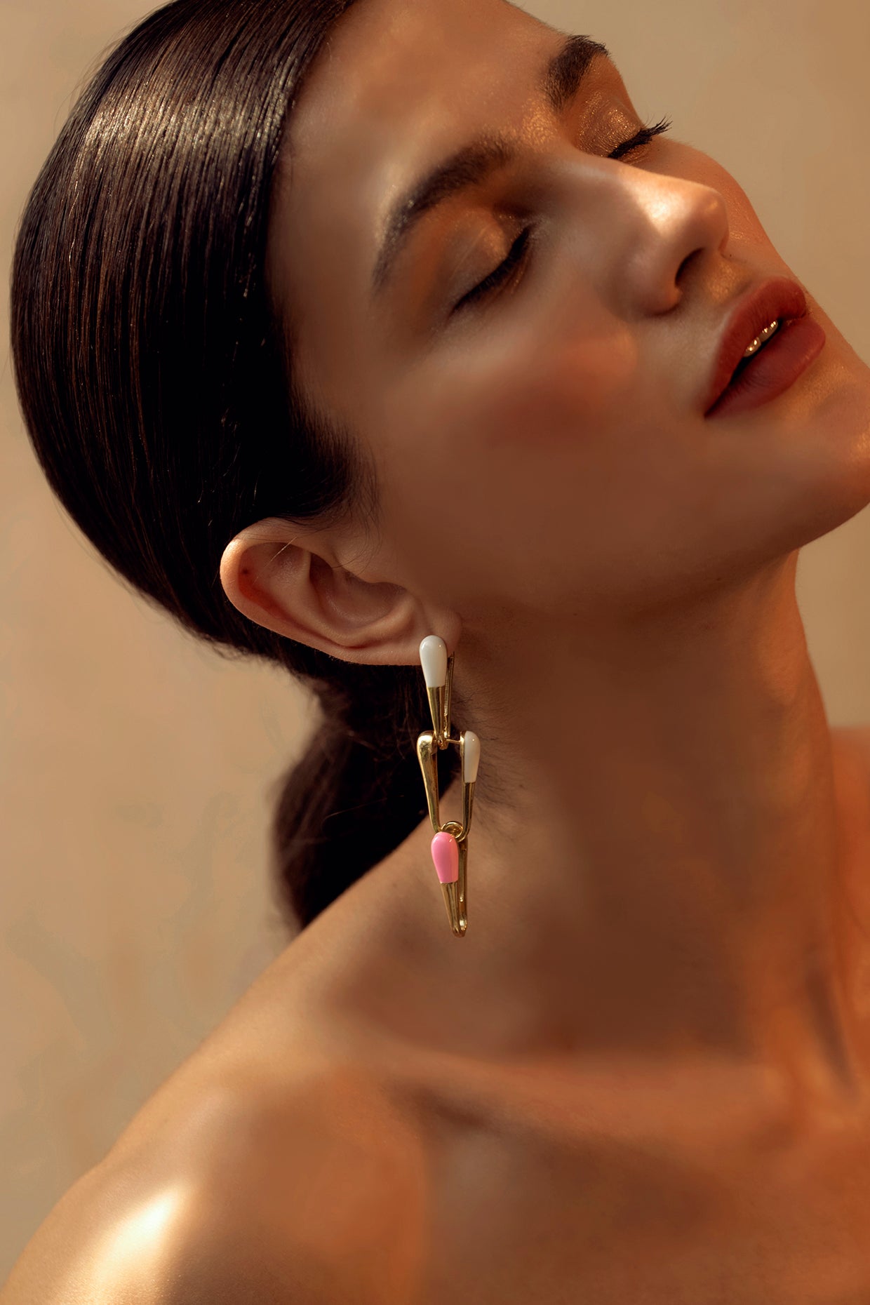 Gold & White Glossed Earring