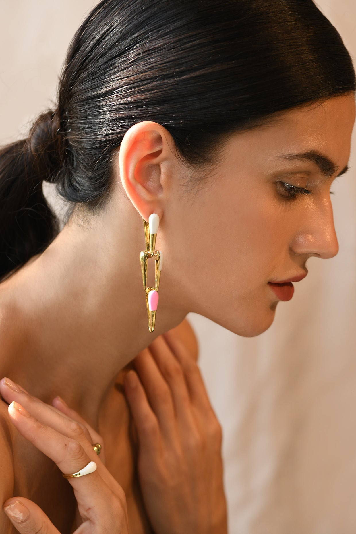 Gold & White Glossed Earring