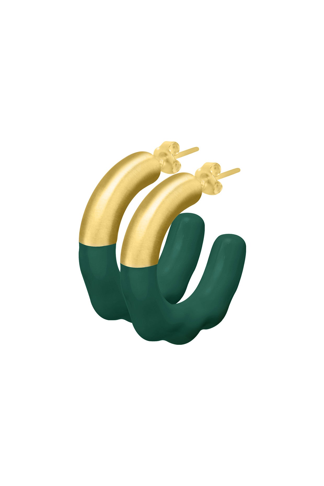 Gold & Forest Green Glossed Hoops