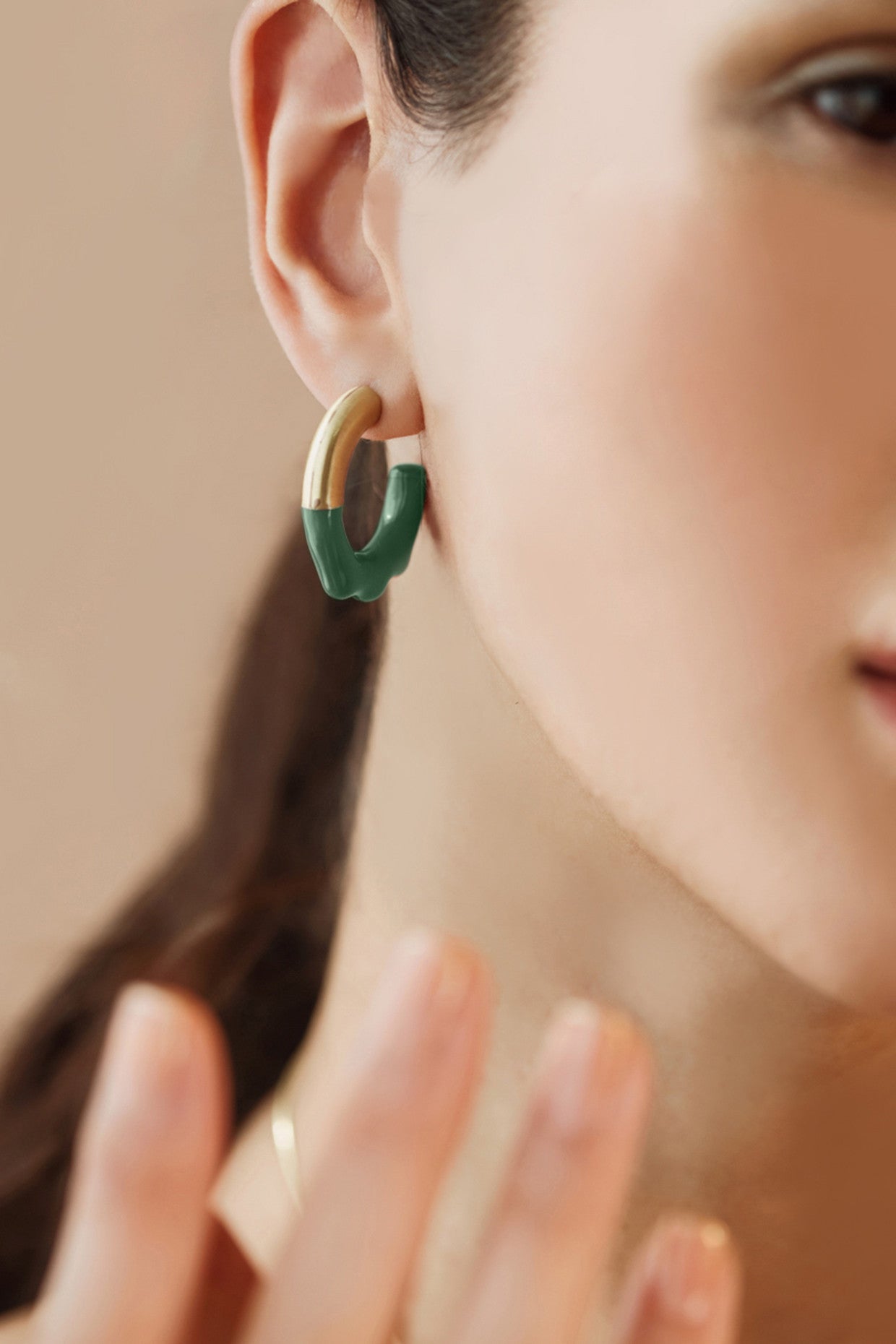 Gold & Forest Green Glossed Hoops