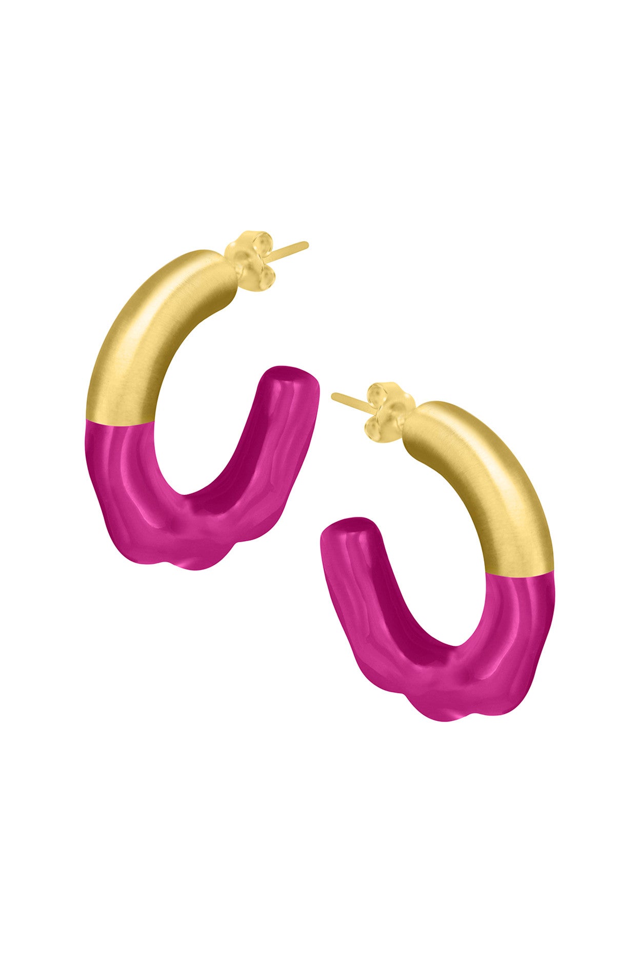 Gold & Hot Pink Glossed Hoops