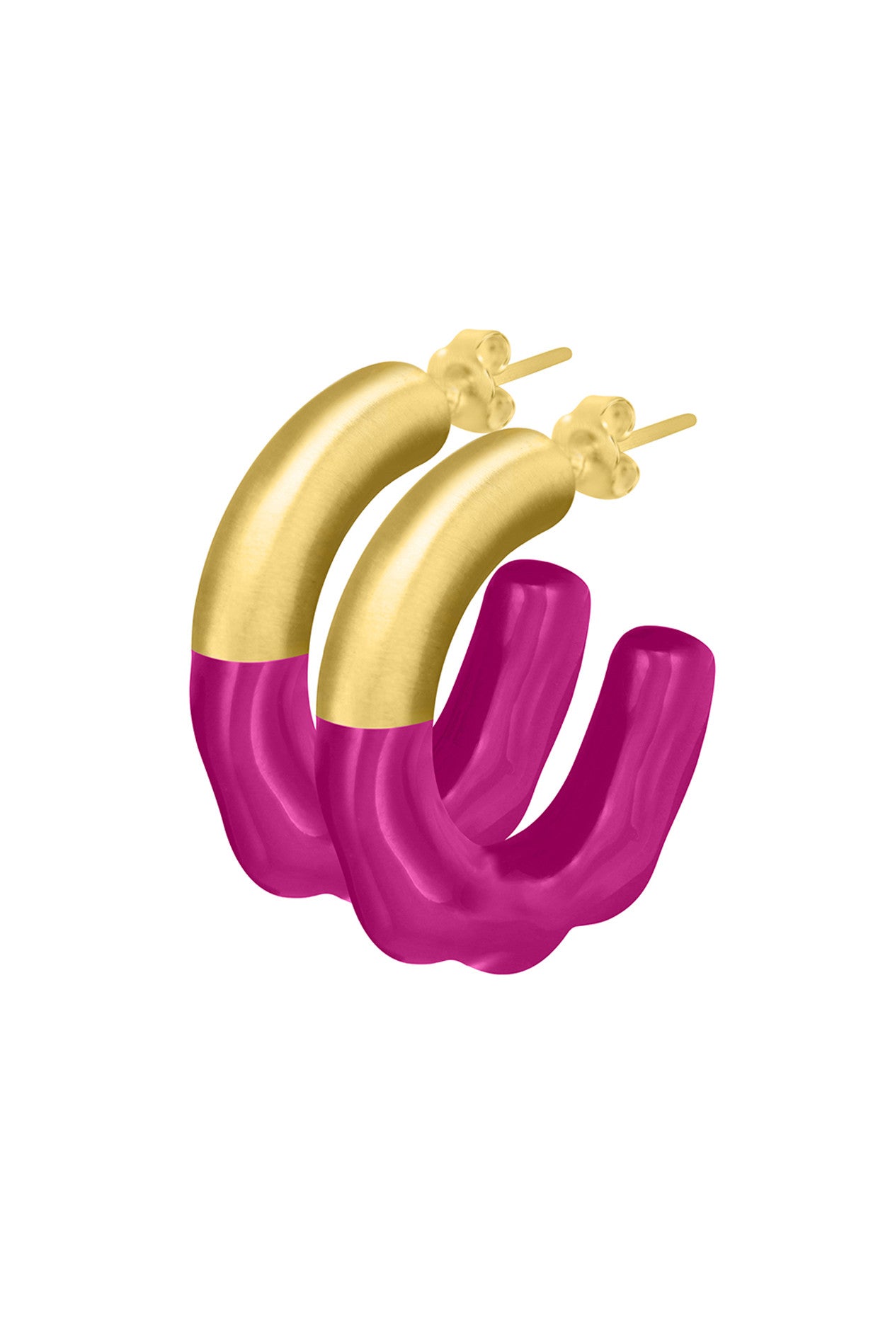 Gold & Hot Pink Glossed Hoops