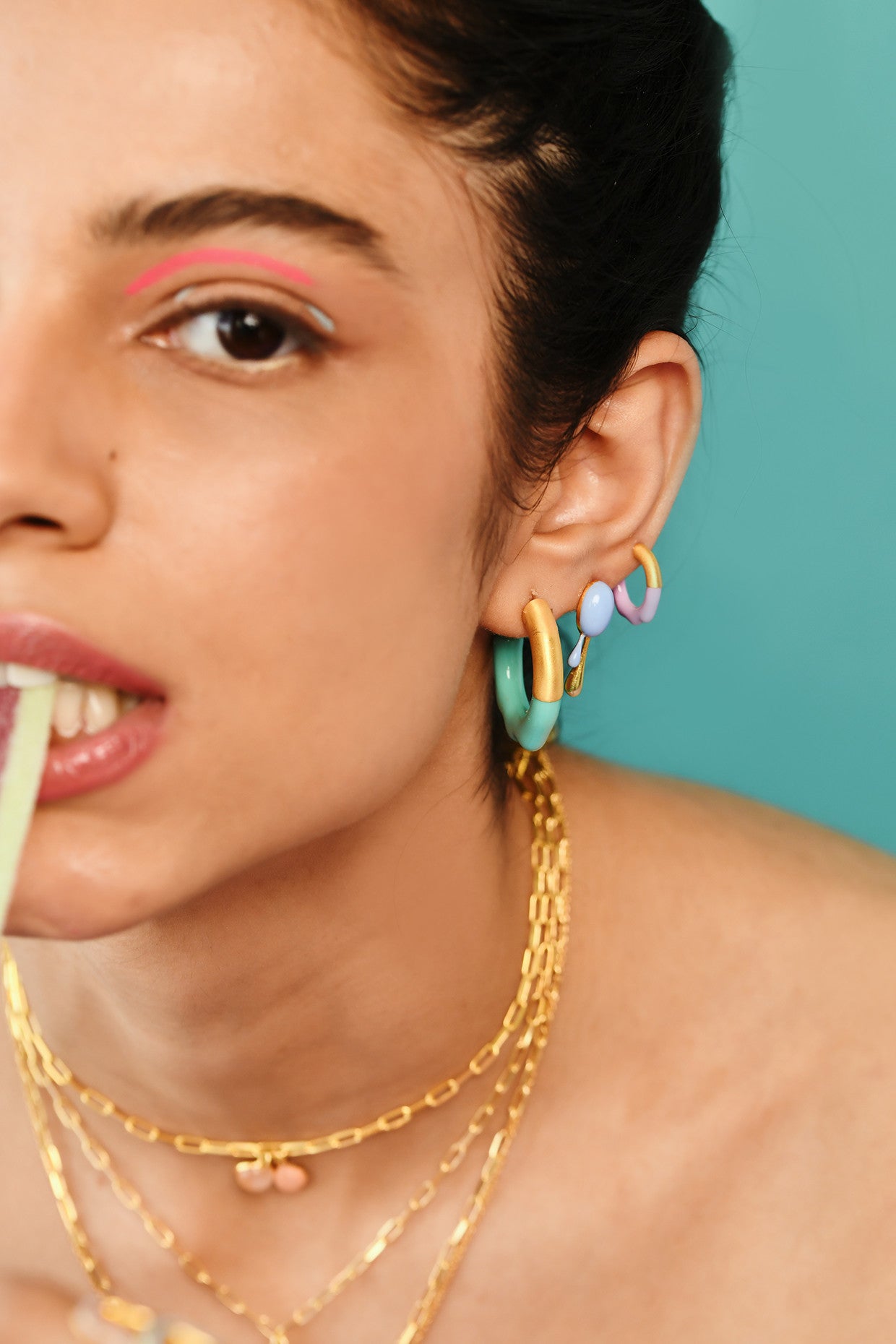 Gold & Sage Green Glossed Hoops