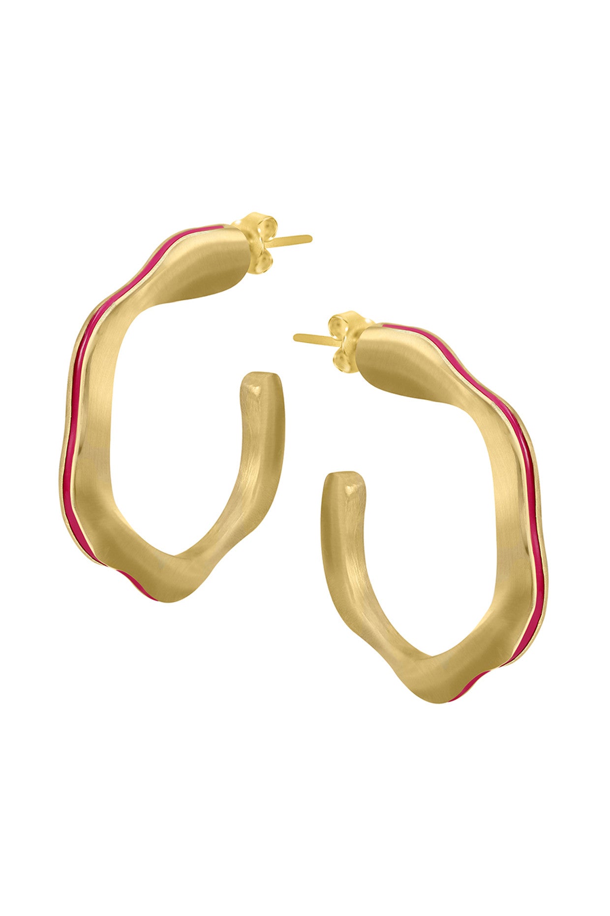 Gold & Hot Pink Glossed Hoops
