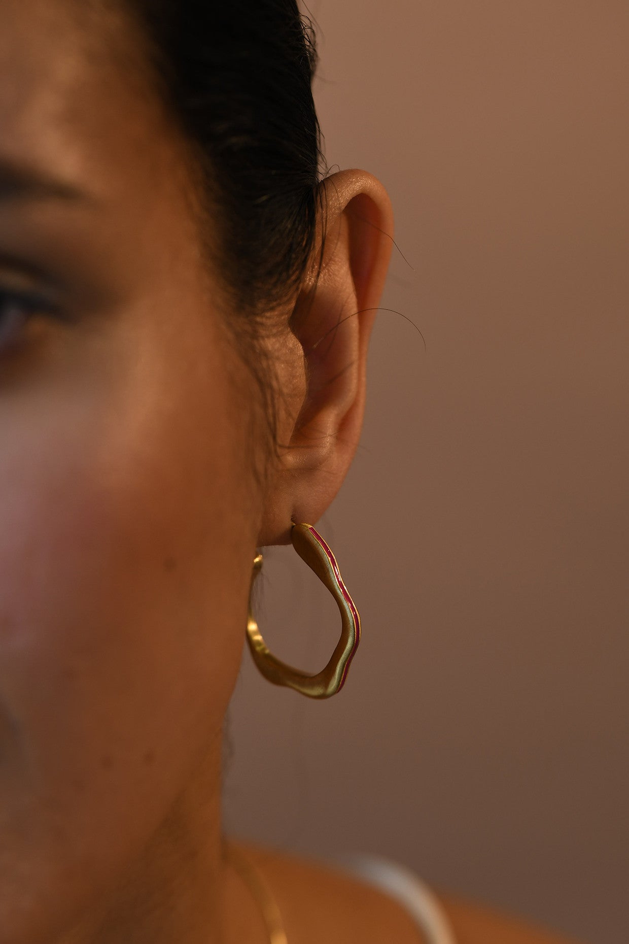 Gold & Hot Pink Glossed Hoops