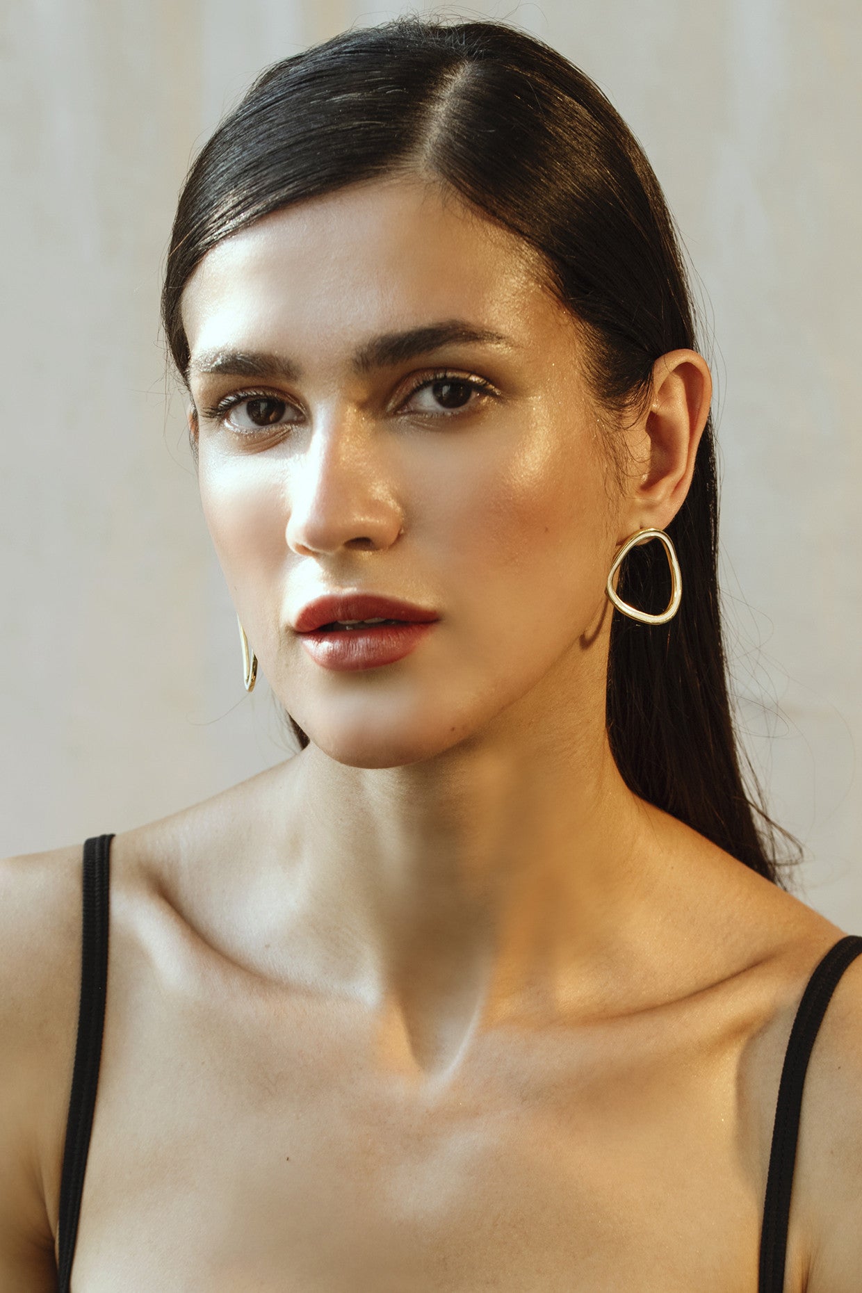 Gold & White Assymetrical Earring