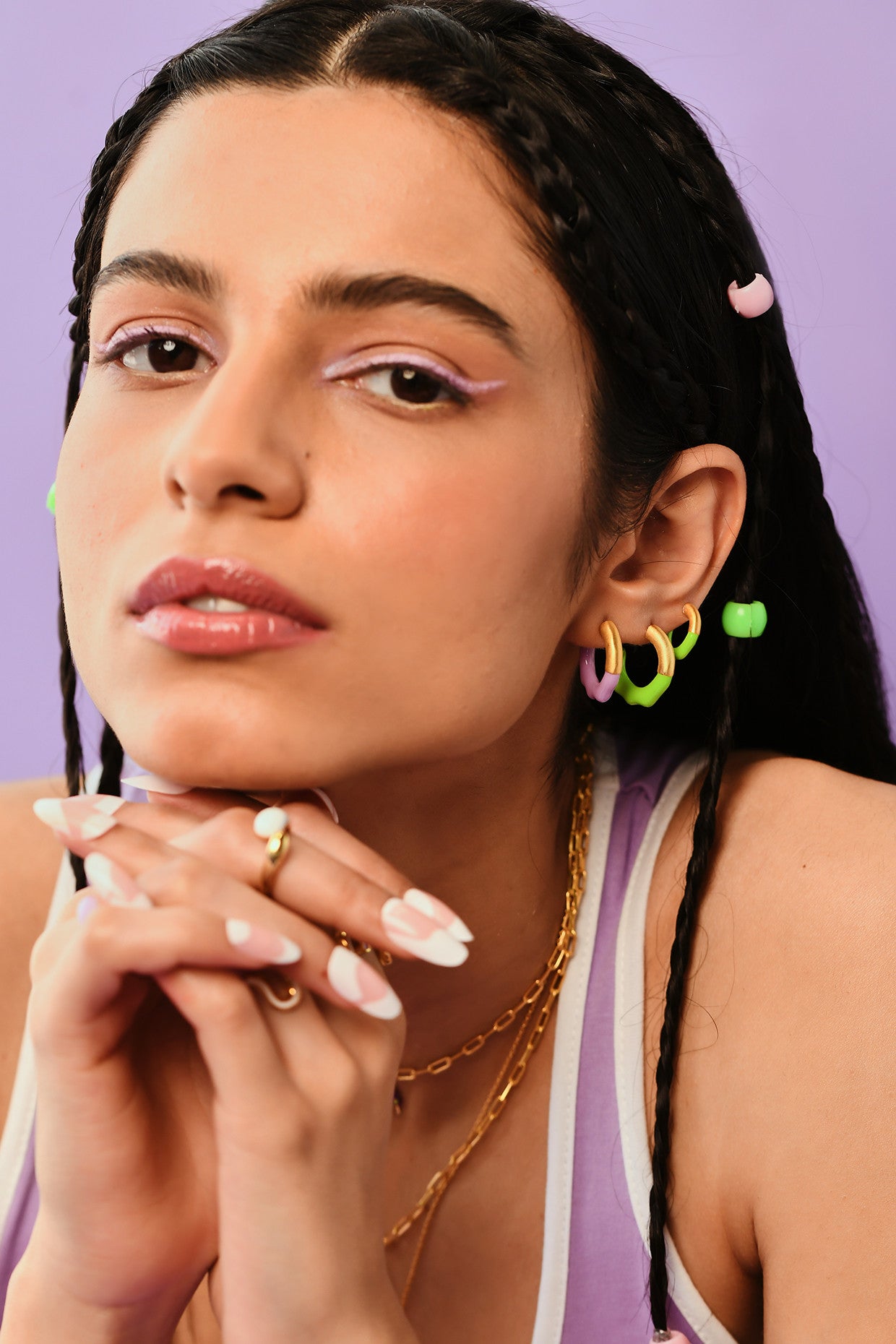 Gold & Lilac Glossed Hoops