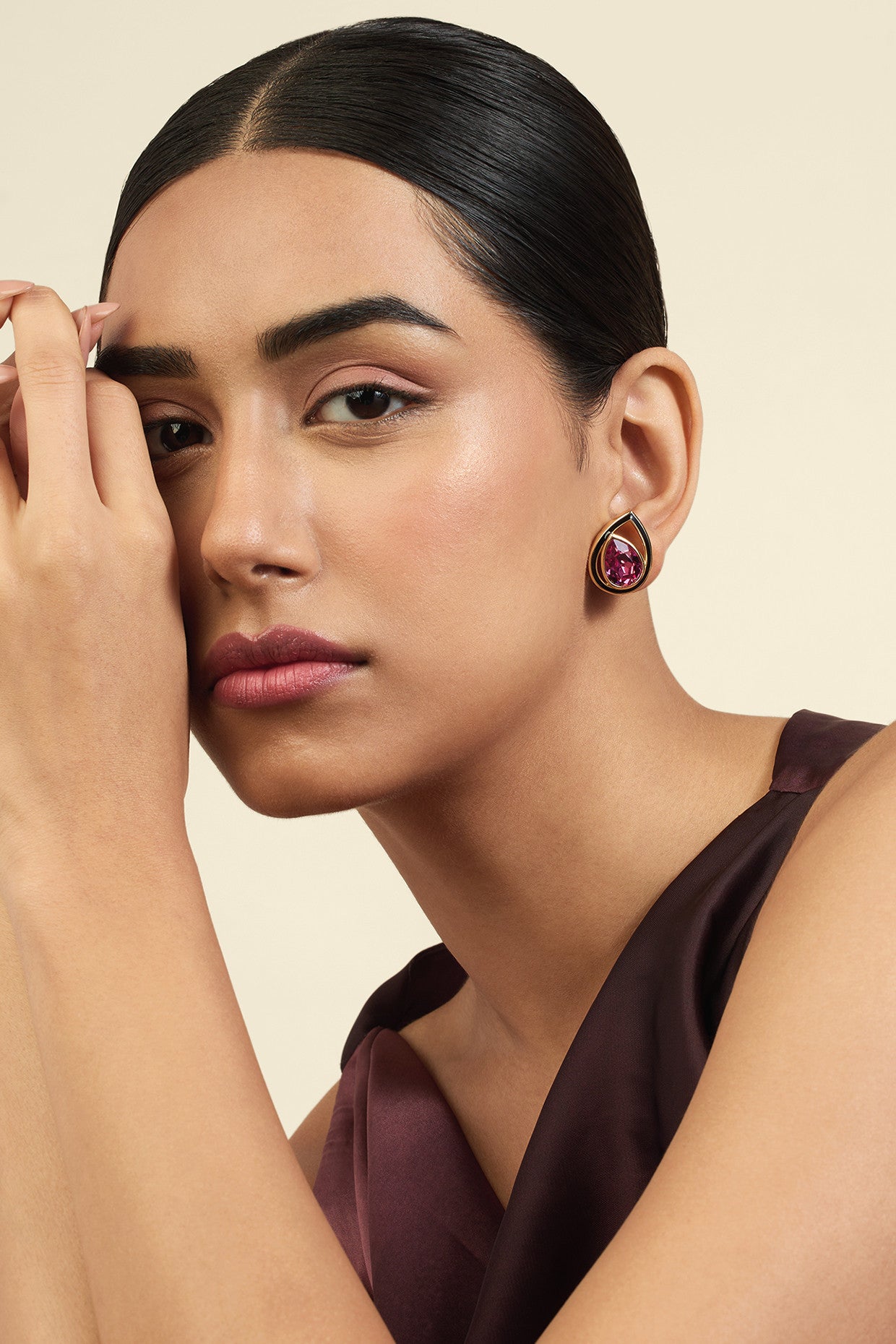 Marine Amethyst Drops Studs 18Kt Gold Plated