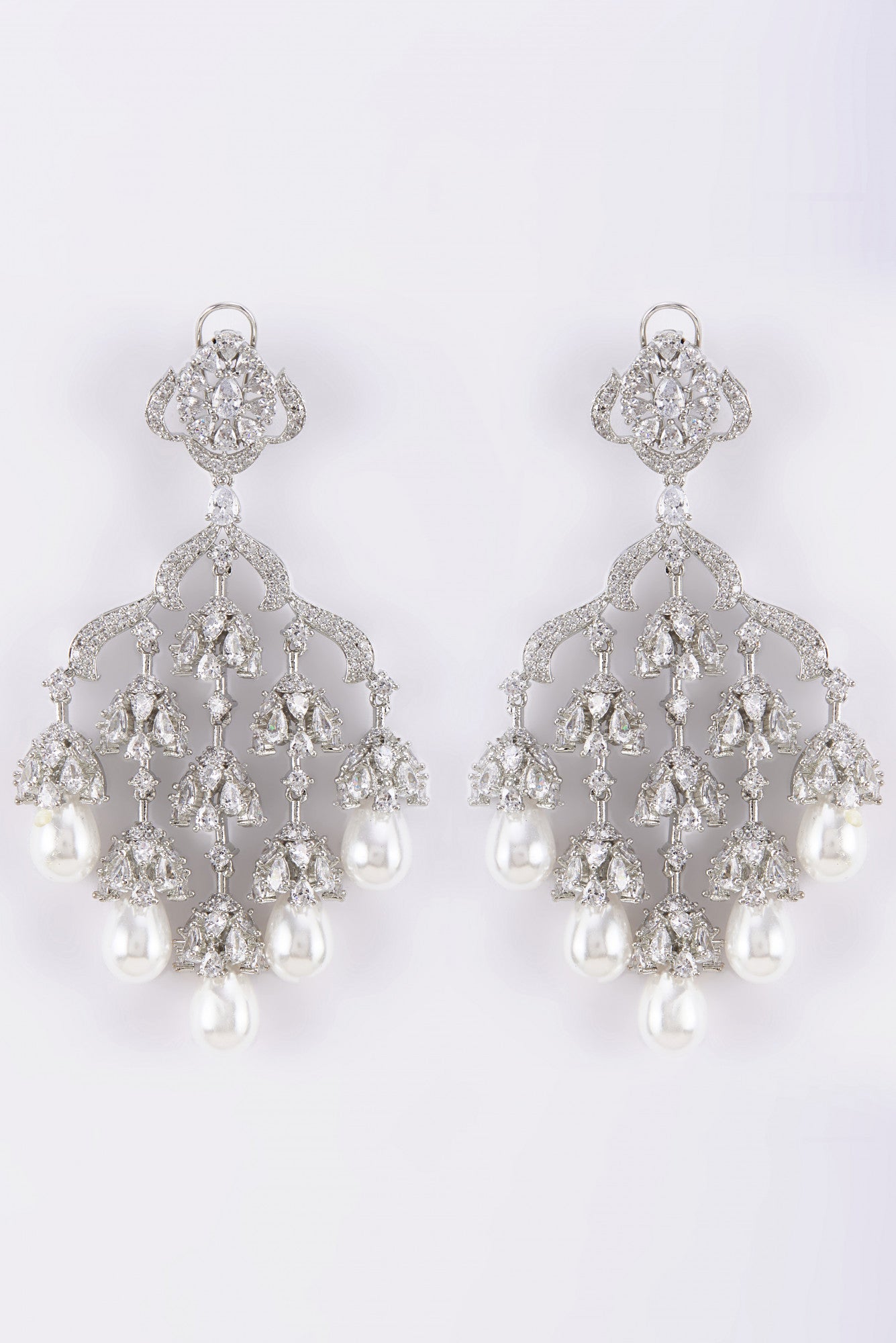 White Finish Diamond & Pearls Earrings