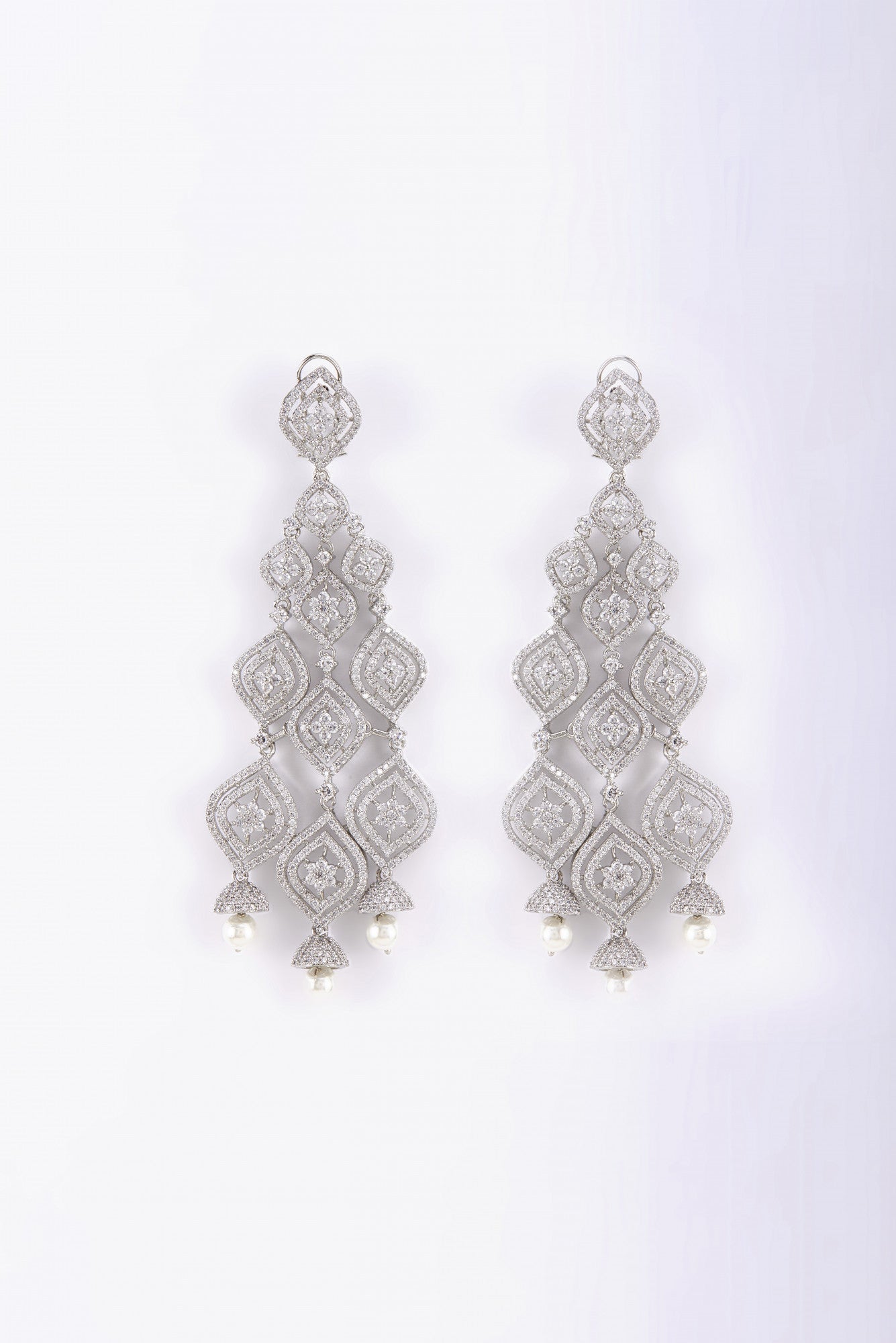 White Finish Diamond & Pearls Earrings