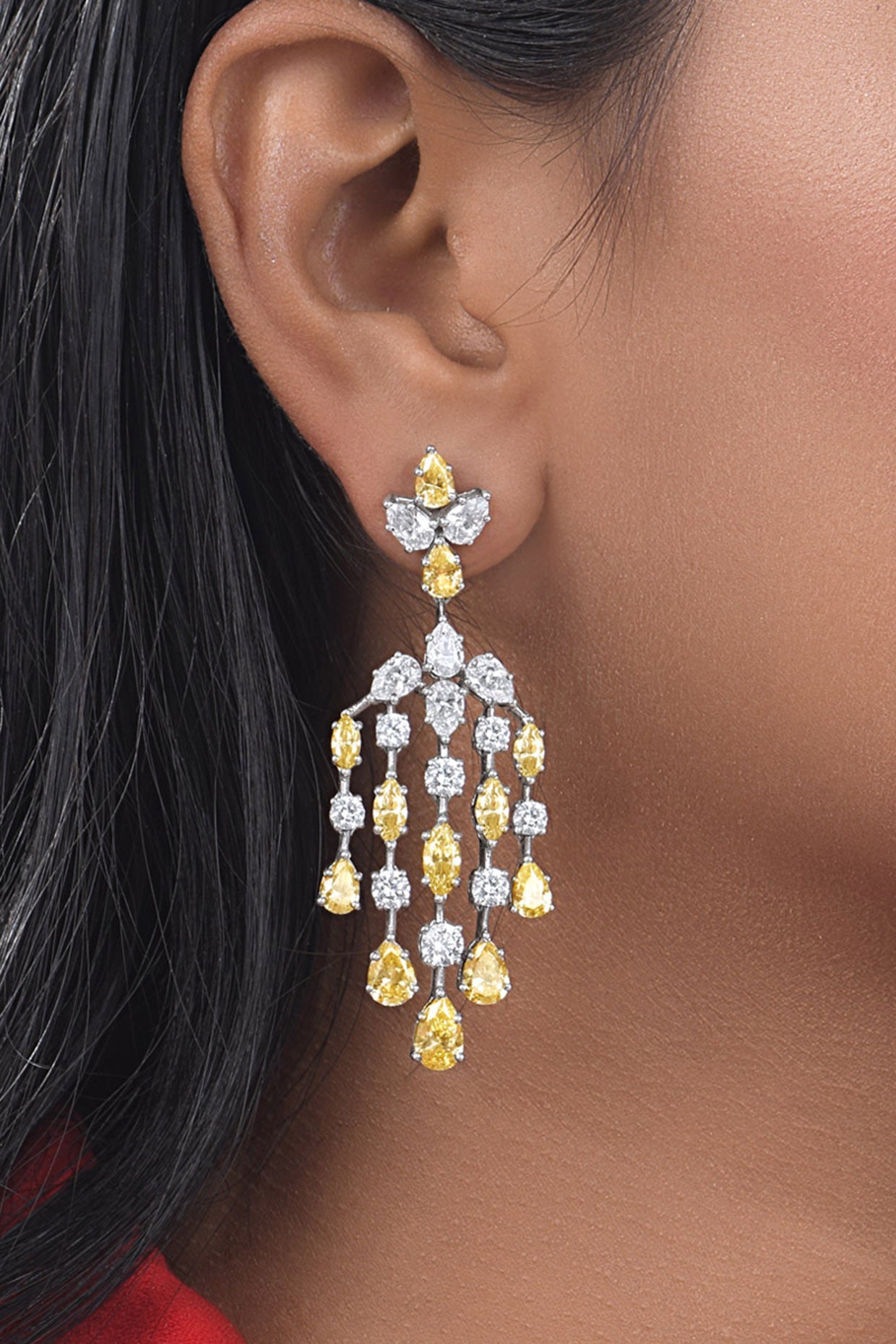 Mix Shaped White & Yellow Swarovski Zirconia Earrings