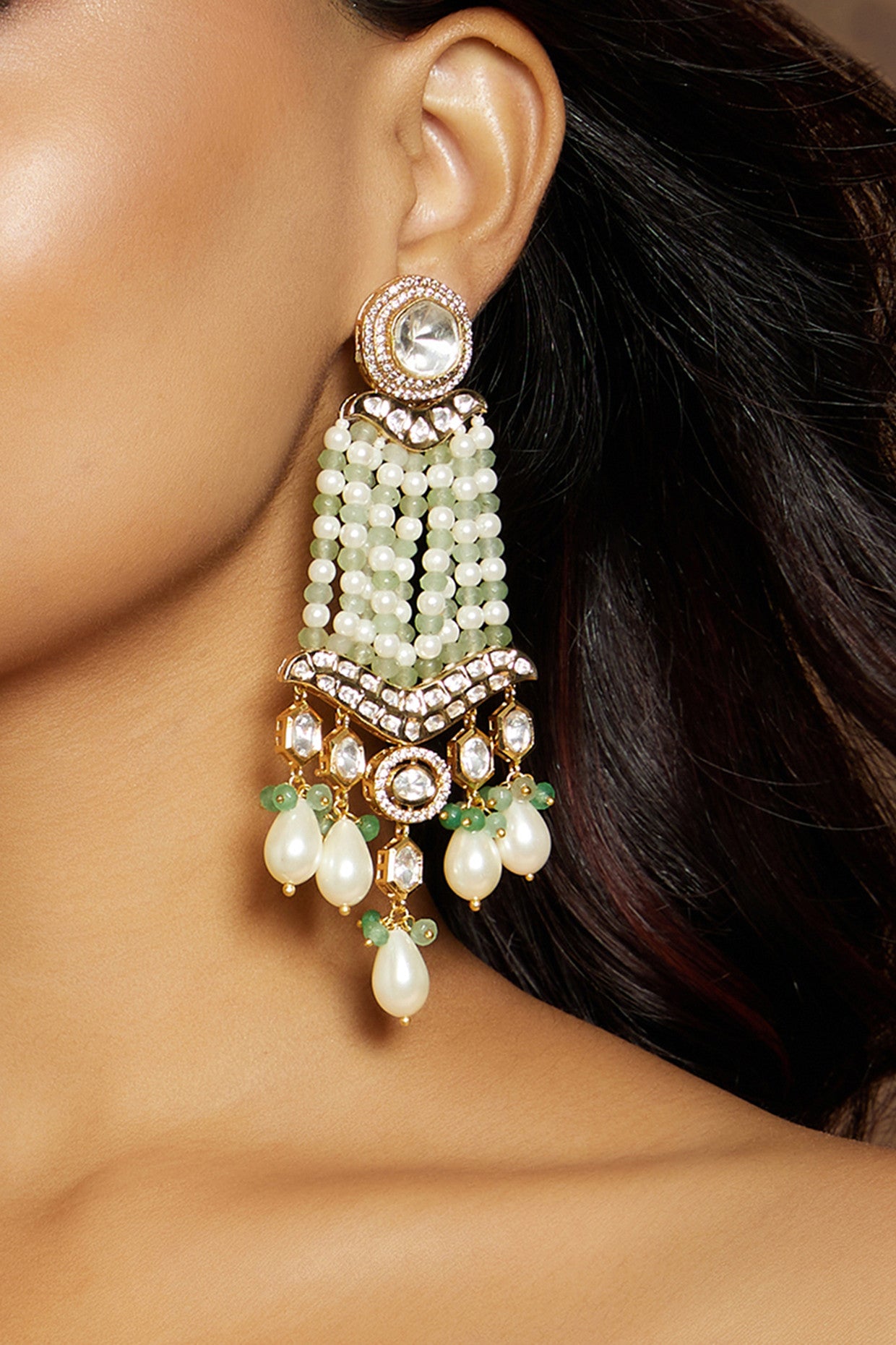 Multi Colour Chandelier Earrings in 22Kt Gold Plating