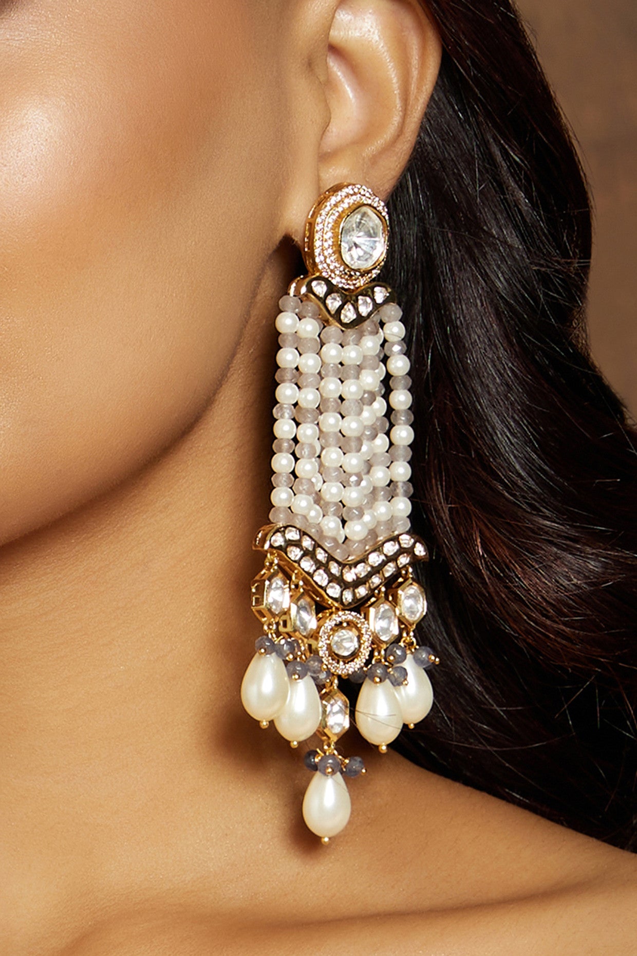 Multi Colour Classic Long Earrings in 22Kt Gold Plating