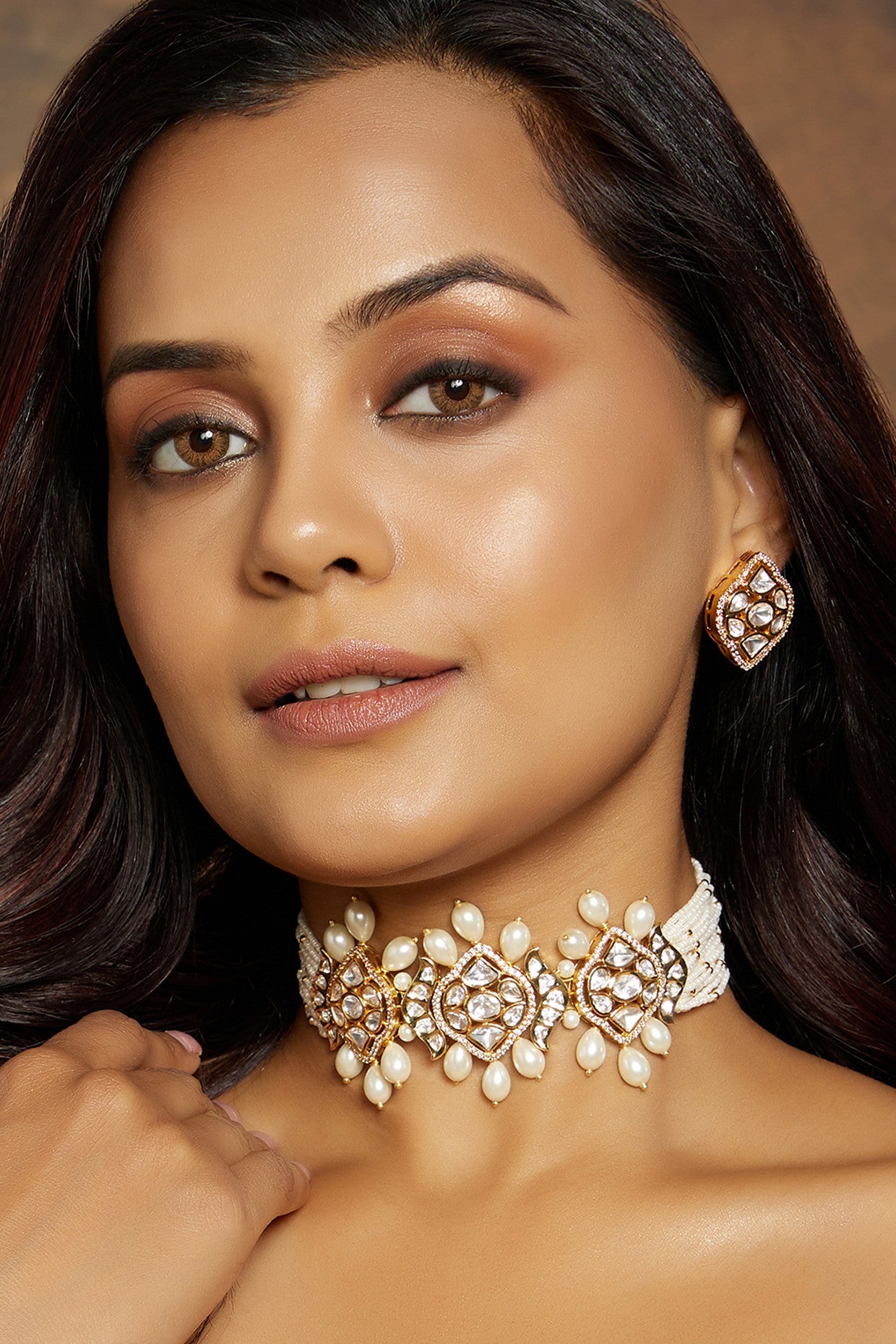 Classic White Choker Set in 22Kt Gold Plating