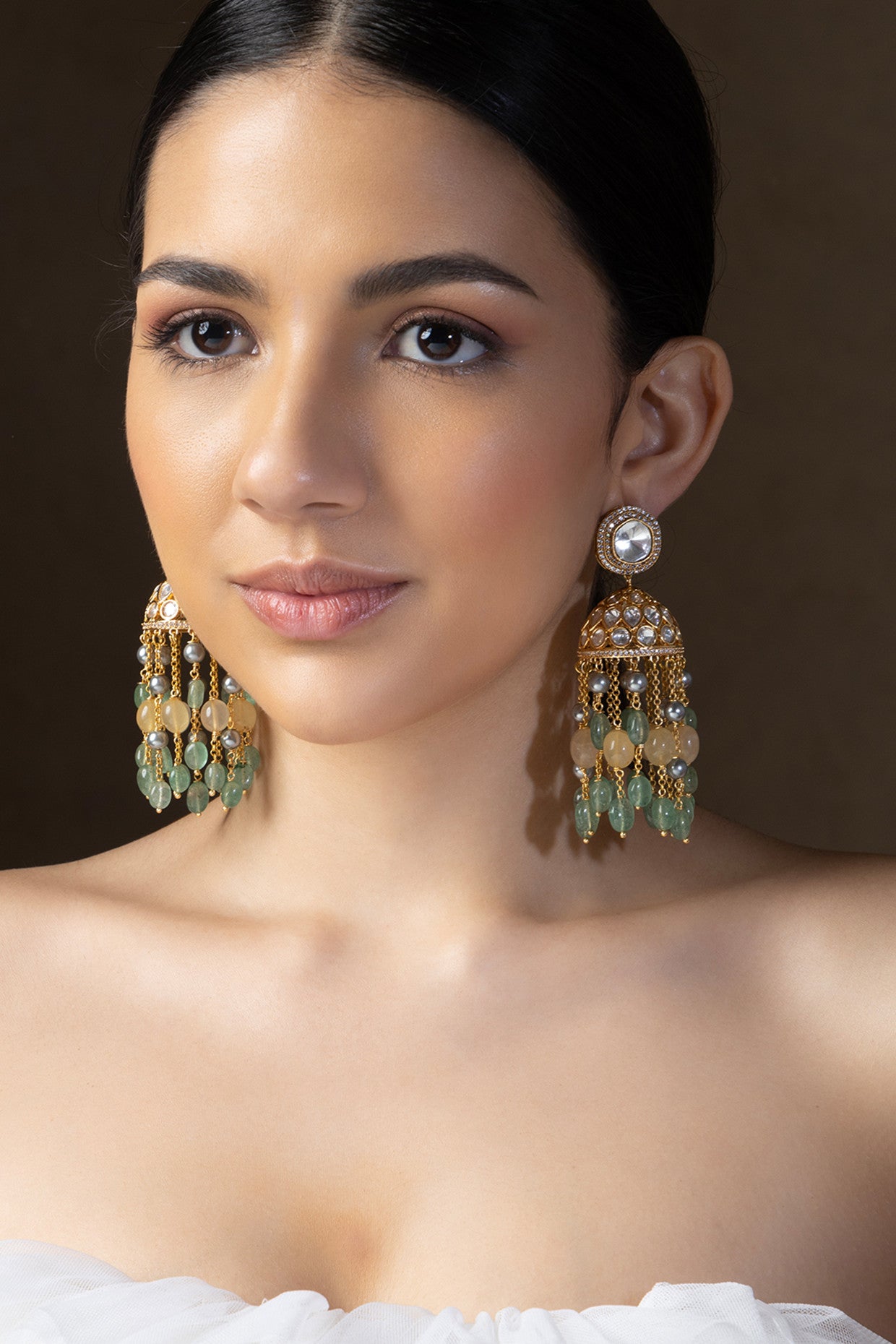 Multi Colour Polki Jhumka Earrings in 22Kt Gold Plating