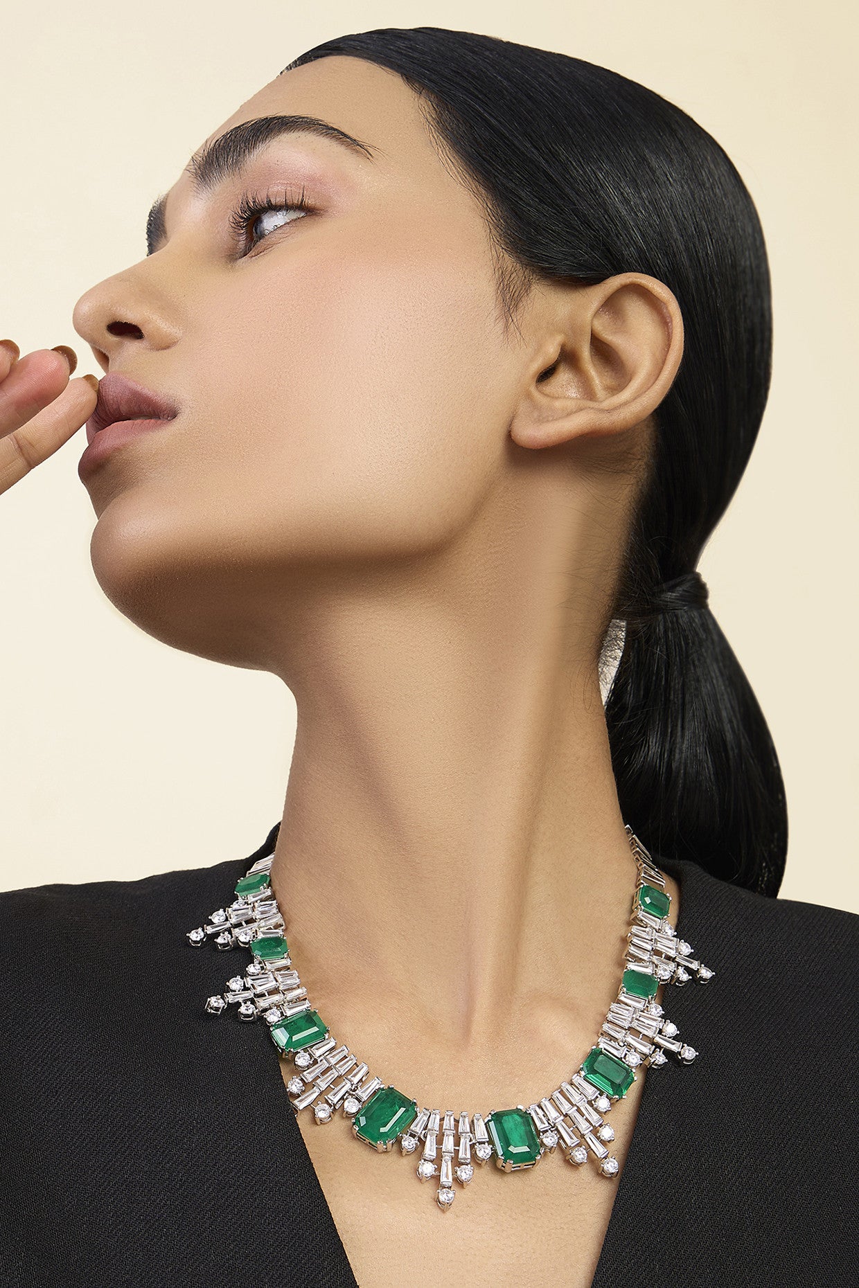 Doublet Dark Emerald Bib Necklace