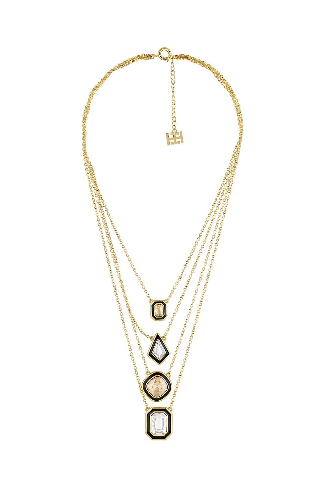 18Kt Gold Plated White Gold Metaverse Four Layered Necklace