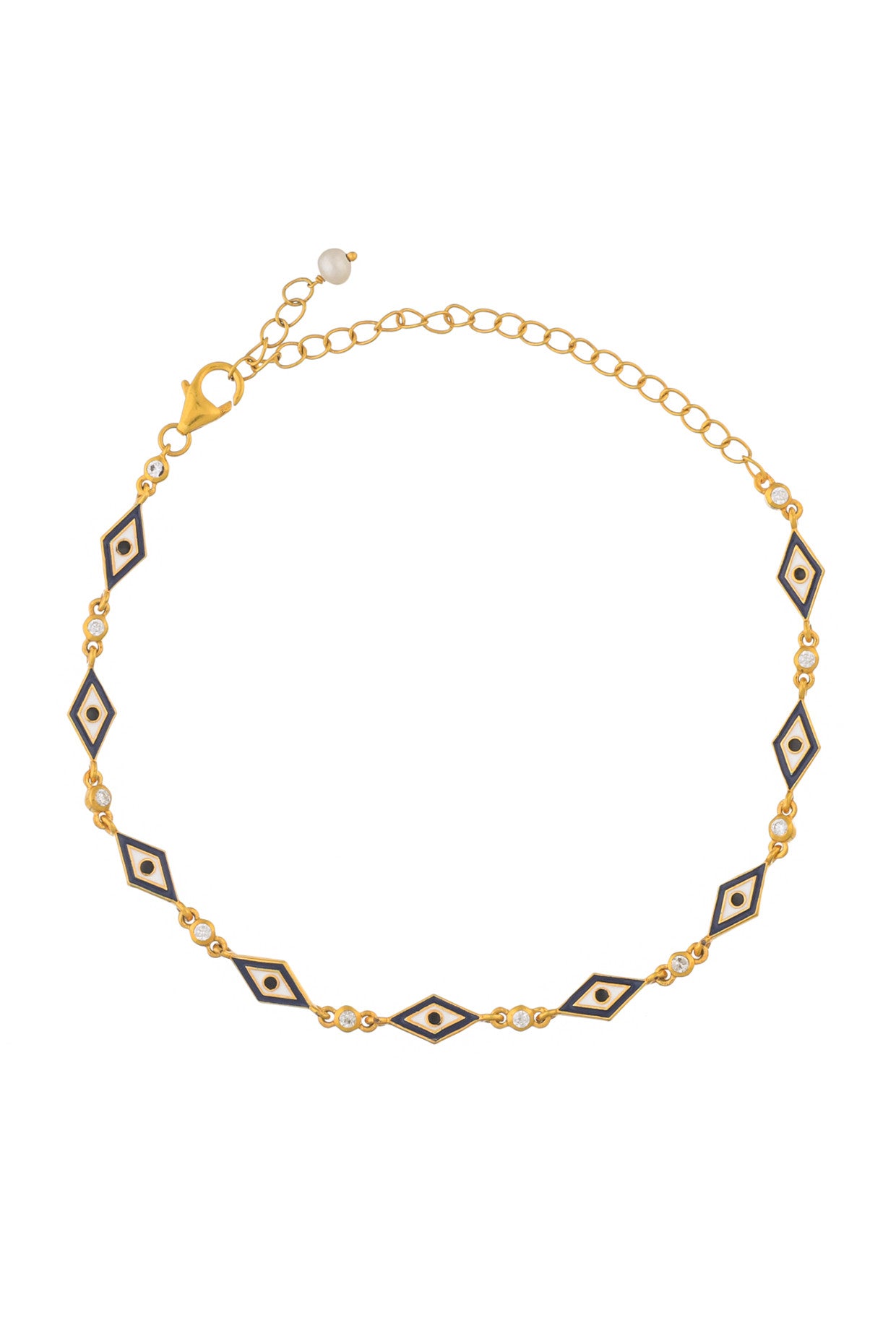 Navy Blue Reversible Lotus Evil Eye Anklet