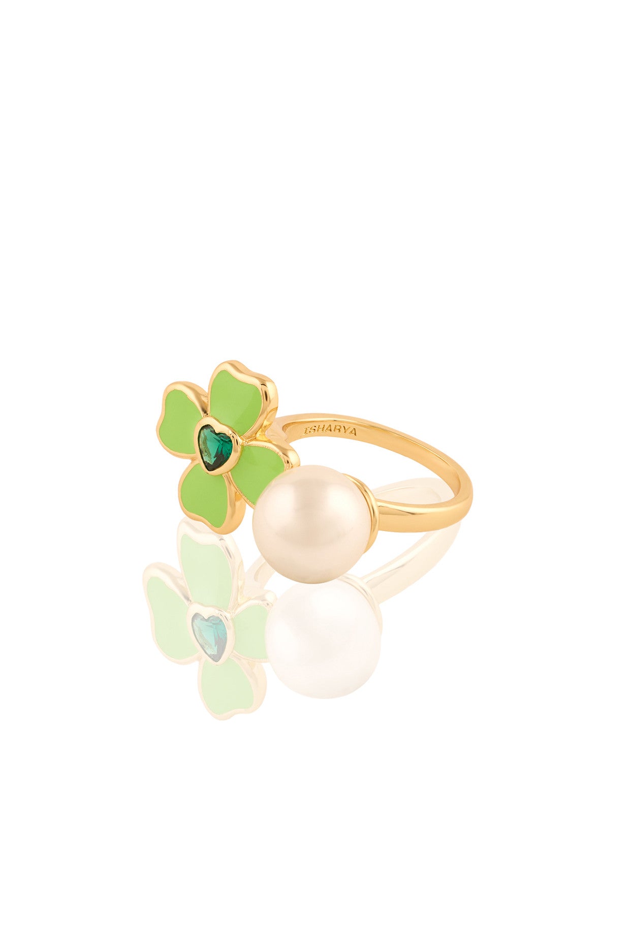 Neon Clover Pearl Ring In 18Kt Gold Plated